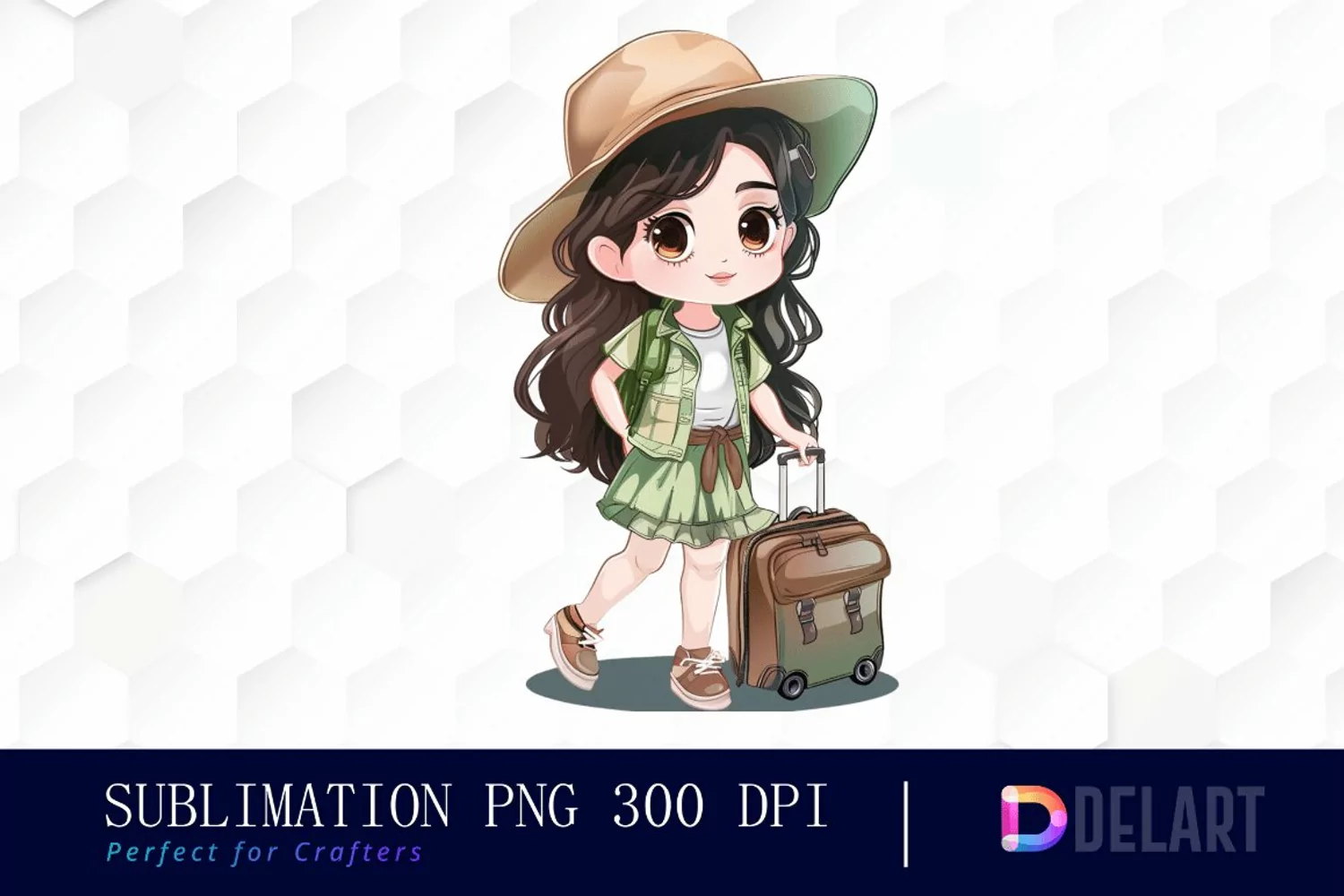 Chibi Travel Doll Watercolor Clipart product image 1