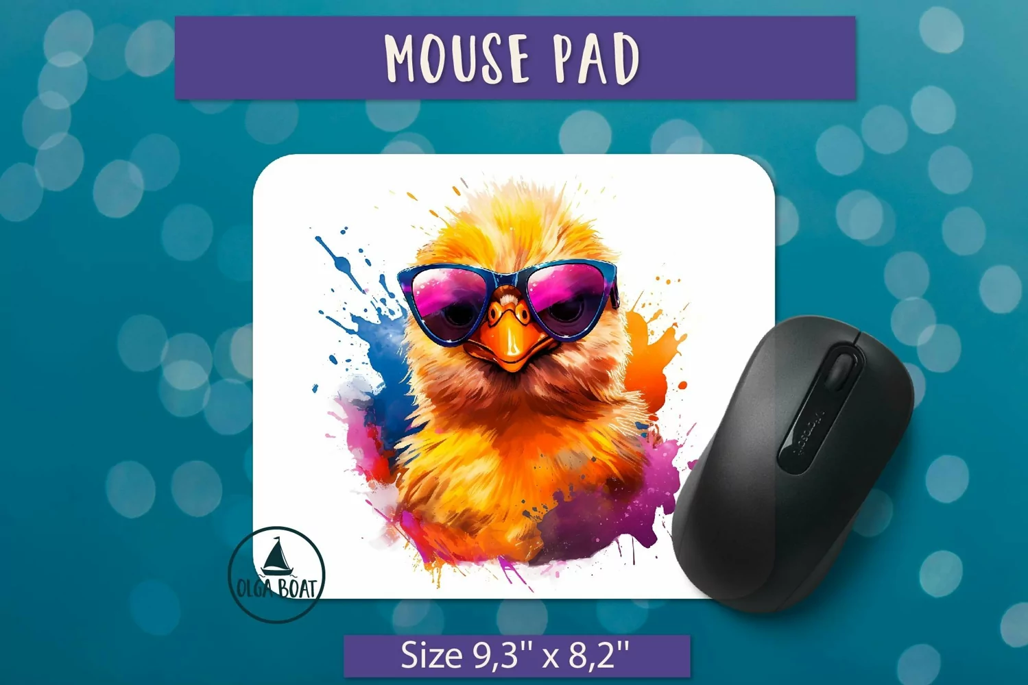 Watercolor chick with sunglasses Mouse pad 