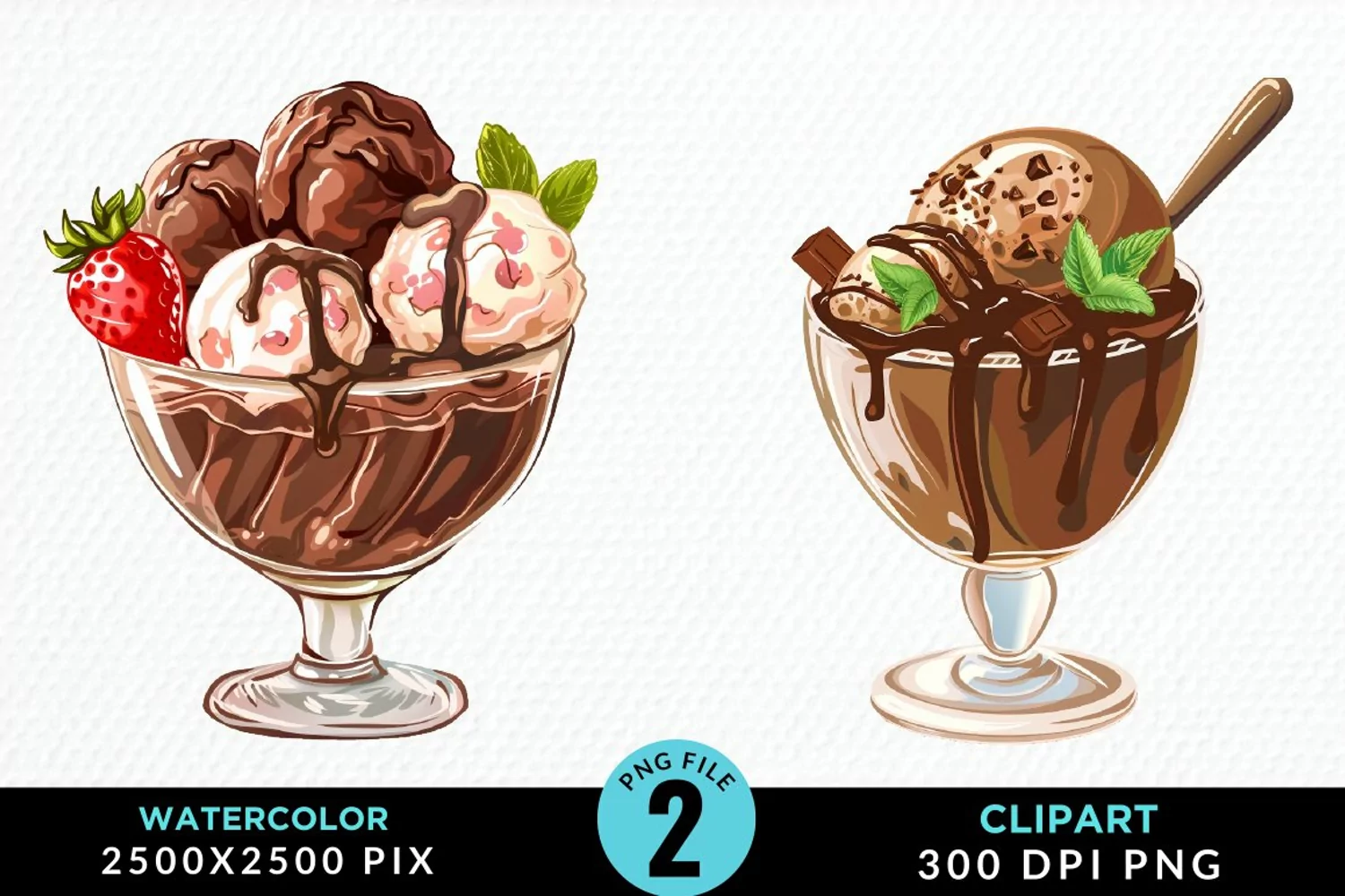 Watercolor Chocolate Ice Cream Clipart product image 1