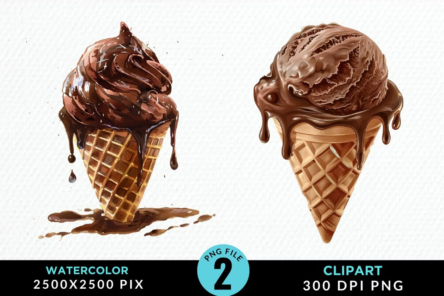 Watercolor Chocolate Ice Cream Clipart product image 1