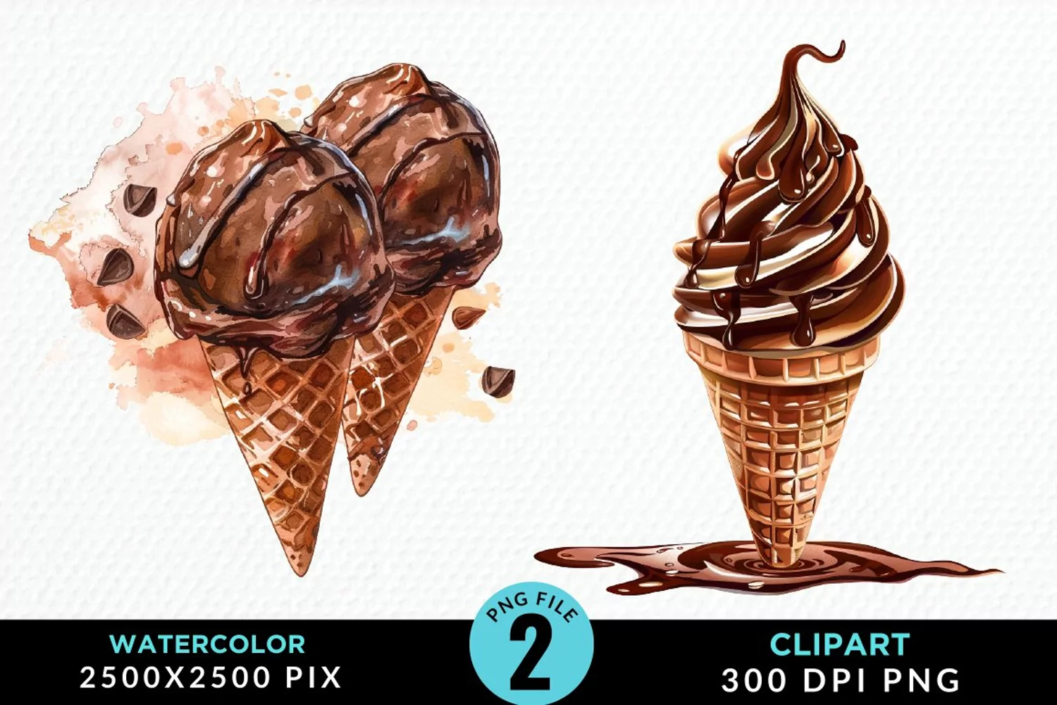 Watercolor Chocolate Ice Cream Clipart product image 1