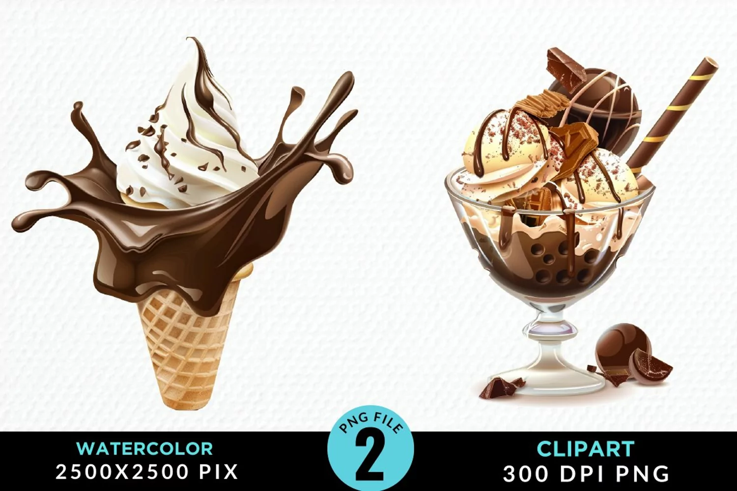 Watercolor Chocolate Ice Cream Clipart product image 1