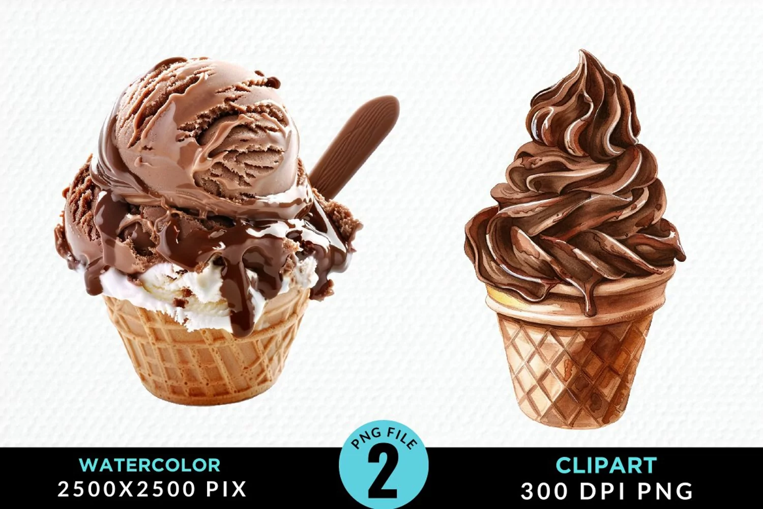 Watercolor Chocolate Ice Cream Clipart product image 1