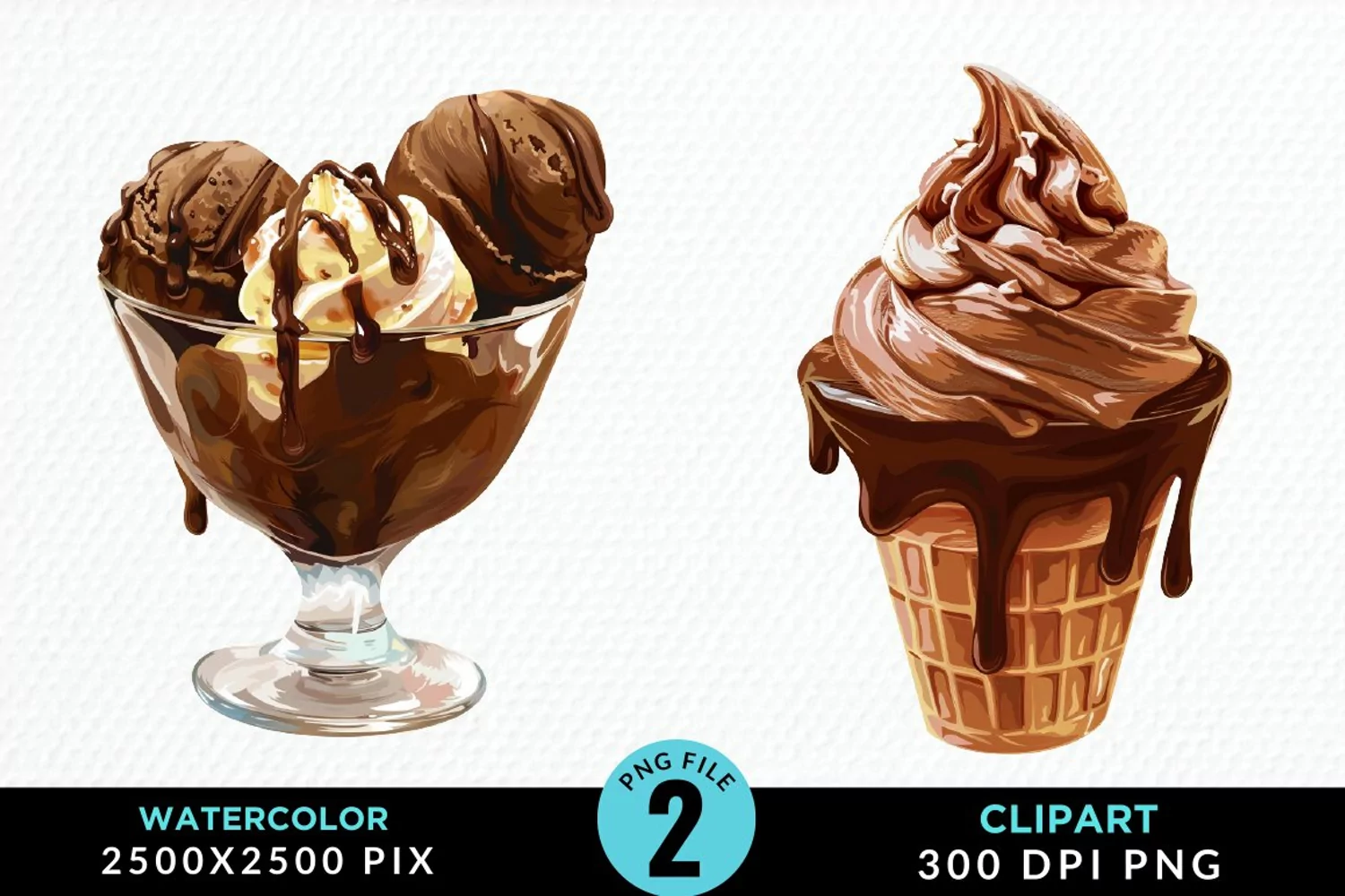 Watercolor Chocolate Ice Cream Clipart product image 1