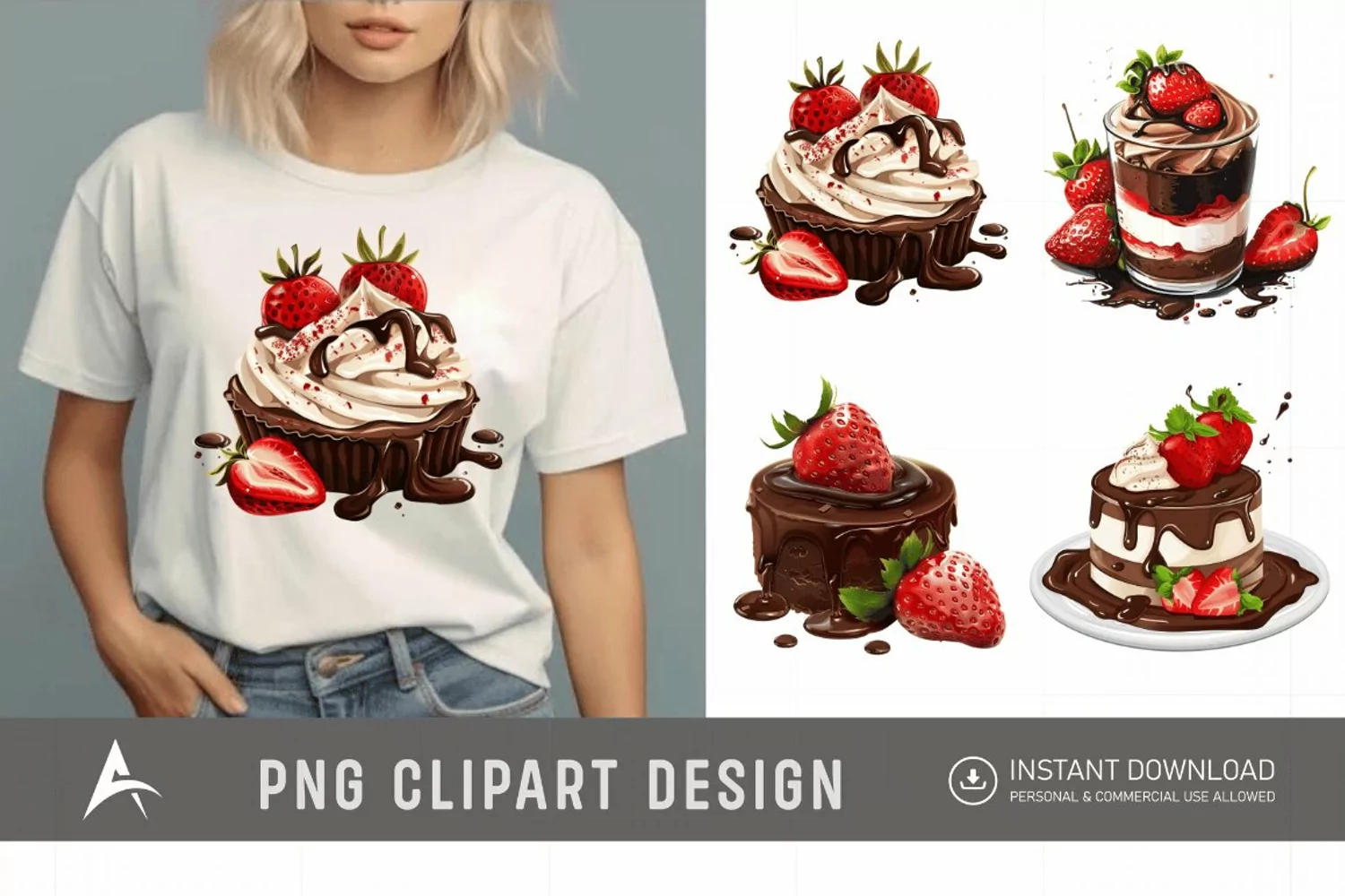 Watercolor Chocolate Strawberry Clipart product image 1