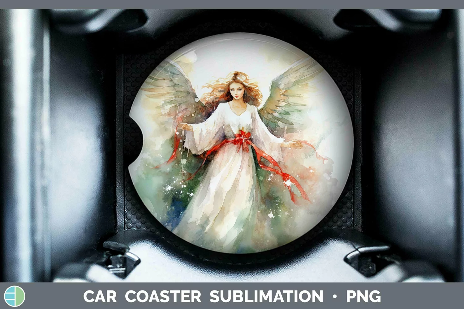 GorgeousWatercolor Christmas Car Coaster design.