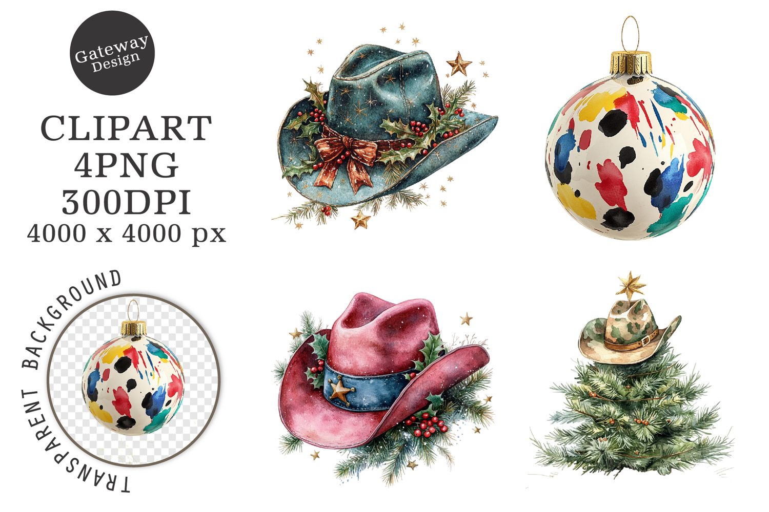 Watercolor christmas Animal clipart product image 1