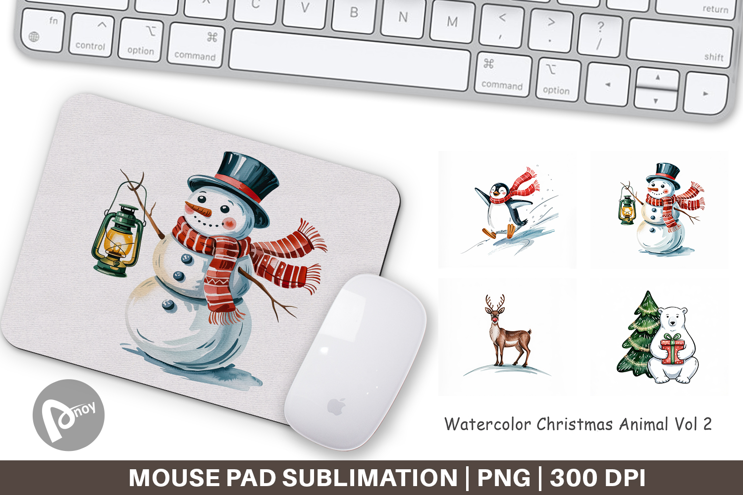 Mouse Pad Watercolor Christmas Animal product image 1