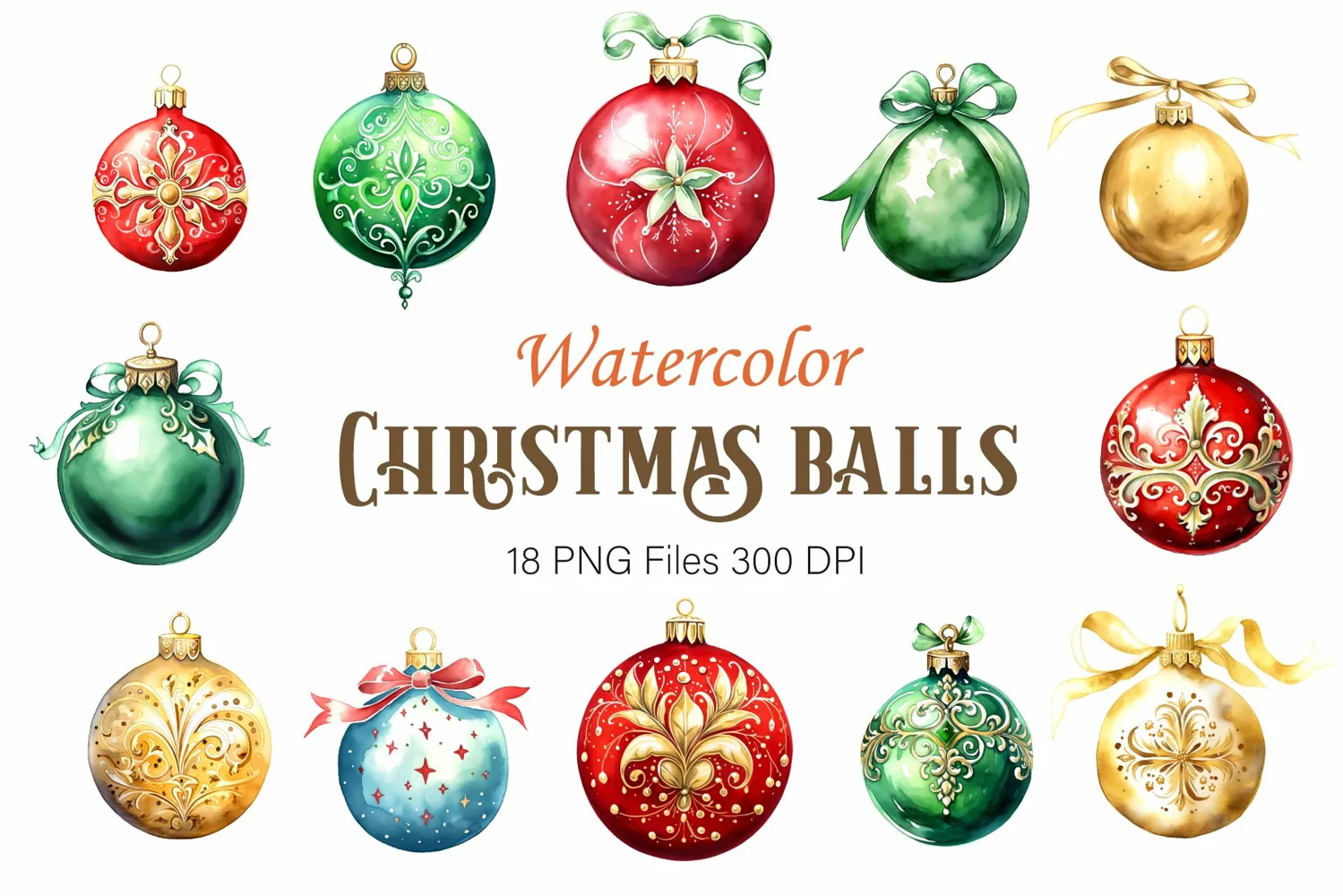 Watercolor Christmas balls. Clipart. product image 1