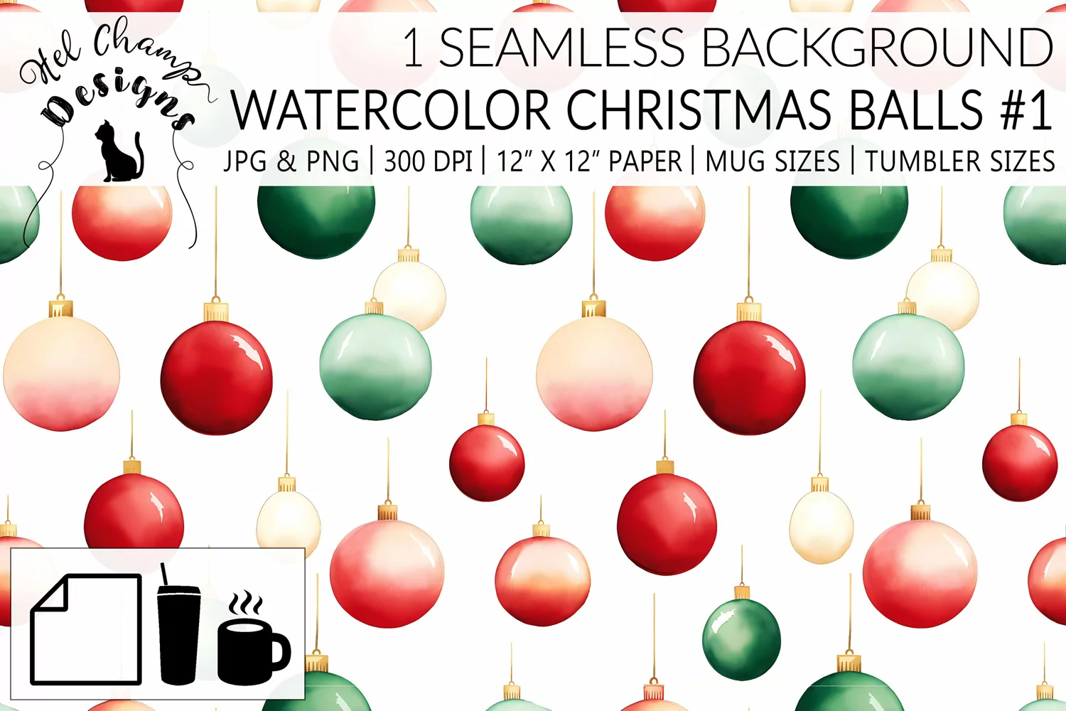 Watercolor christmas balls scrapbooking papers origami sublimation mug tumbler 1