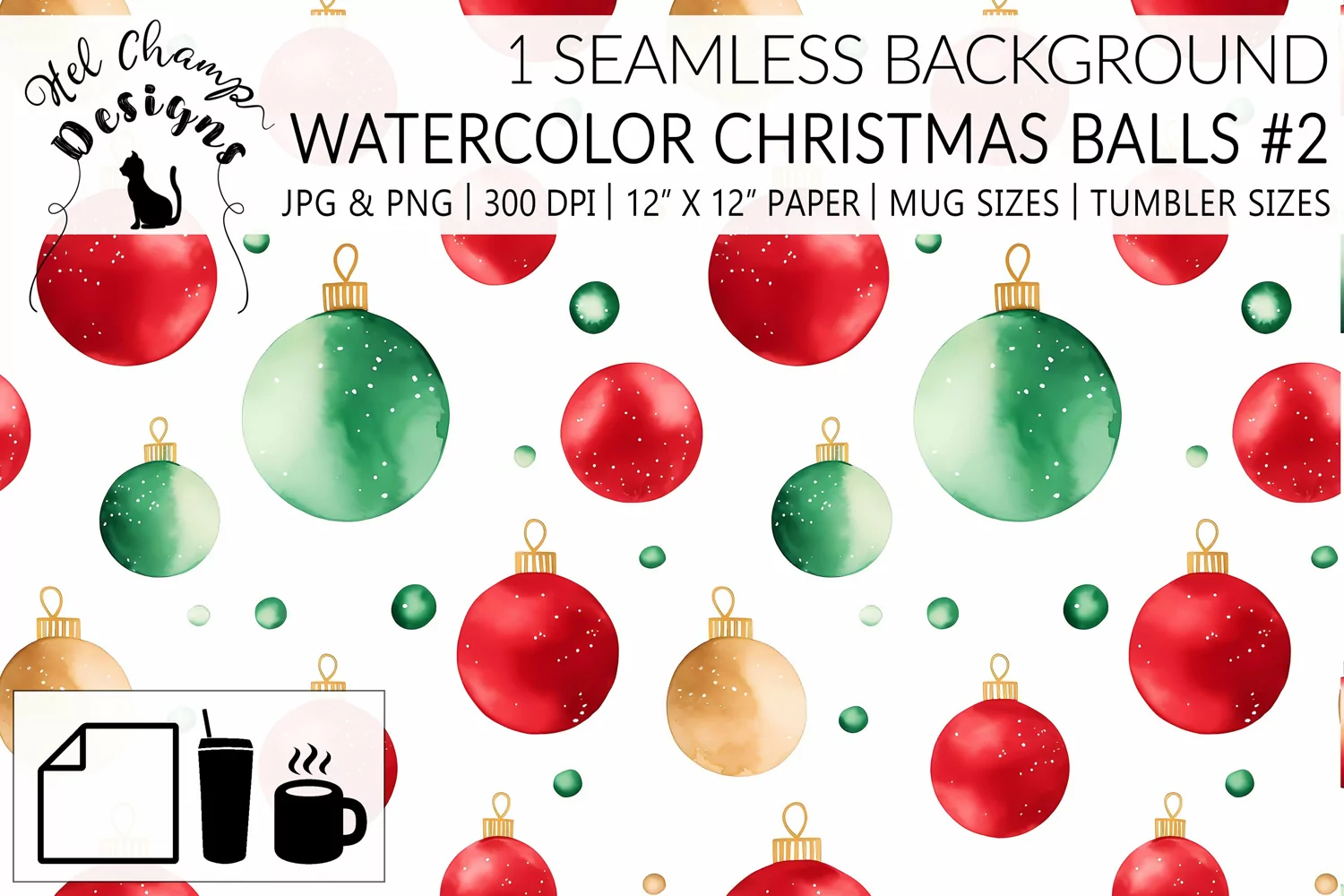 Watercolor christmas balls scrapbooking papers origami sublimation mug tumbler 1