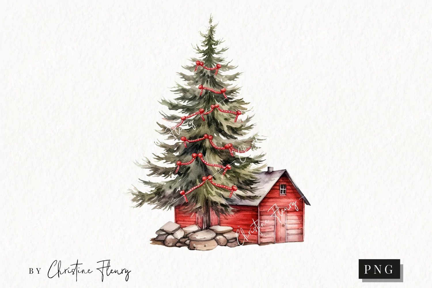 Watercolor Christmas Cottage Clipart | Christmas Clipart product image 1