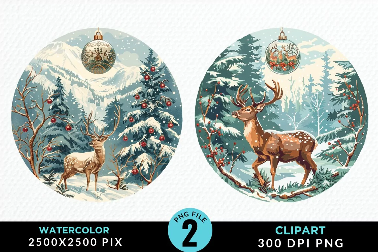 Watercolor Christmas Bauble Graphics Clipart product image 1