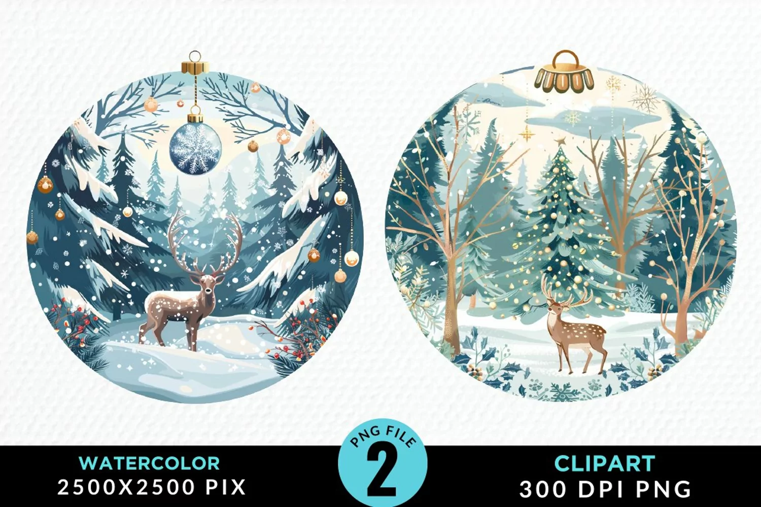 Watercolor Christmas Bauble Graphics Clipart product image 1