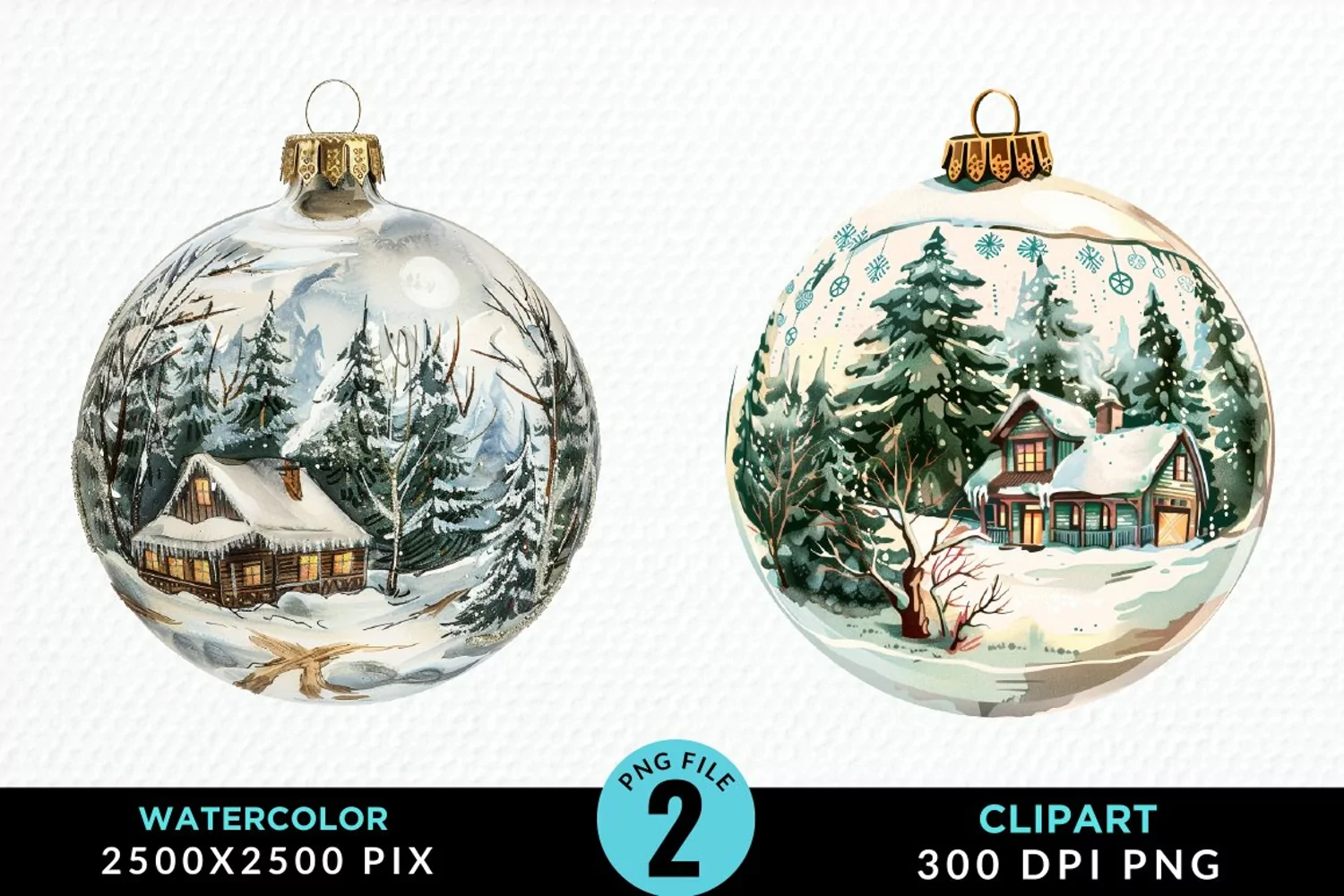 Watercolor Christmas Bauble Sublimation PNG Clipart product image 1