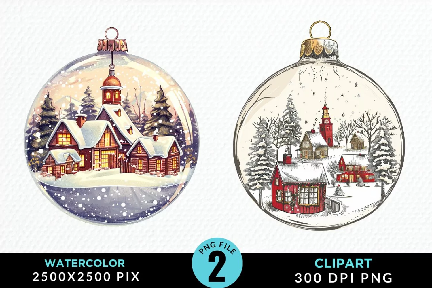 Watercolor Christmas Bauble Sublimation PNG Clipart product image 1