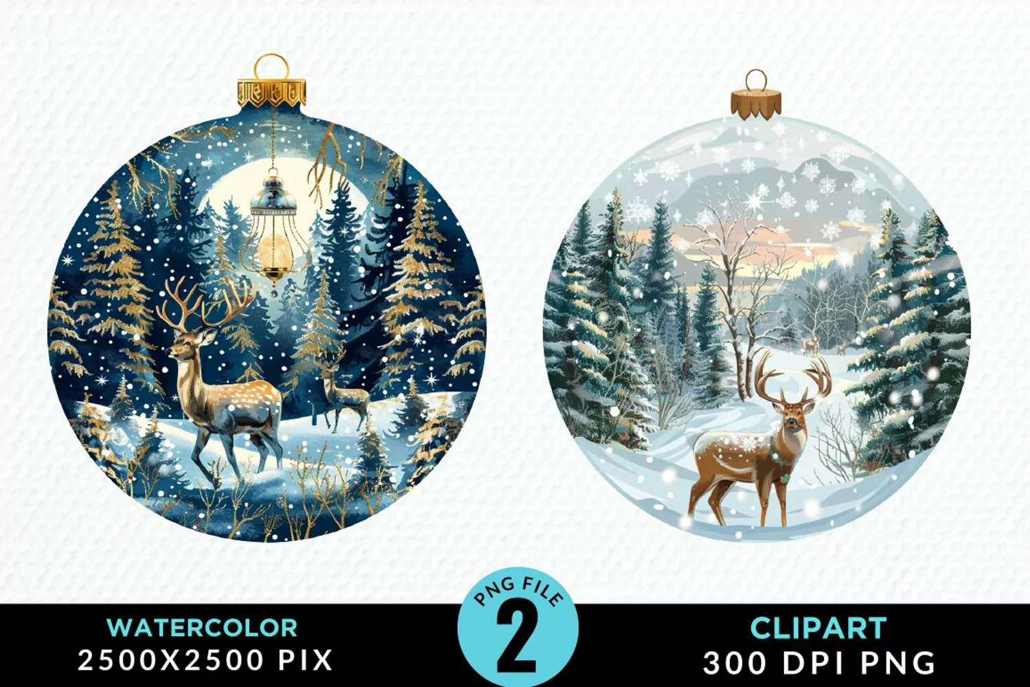 Watercolor Christmas Bauble Image Clipart product image 1