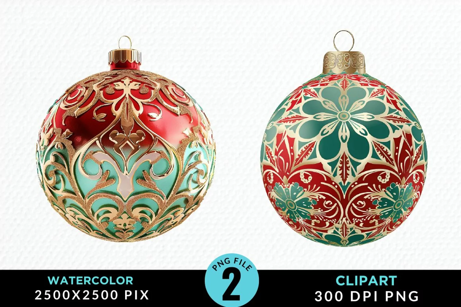 Watercolor Christmas Bauble Fun Clipart product image 1