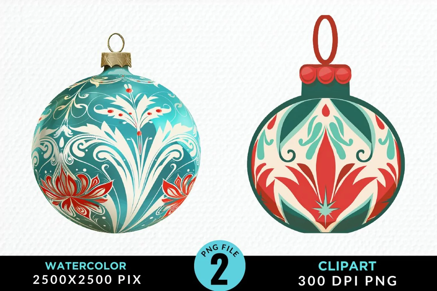 Watercolor Christmas Bauble Fun Clipart product image 1