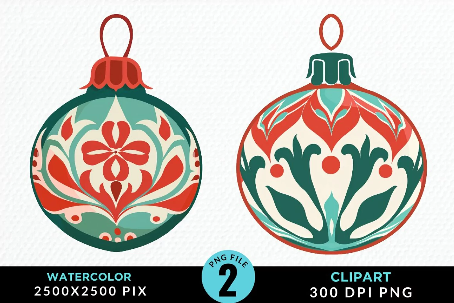 Watercolor Christmas Bauble Fun Clipart product image 1