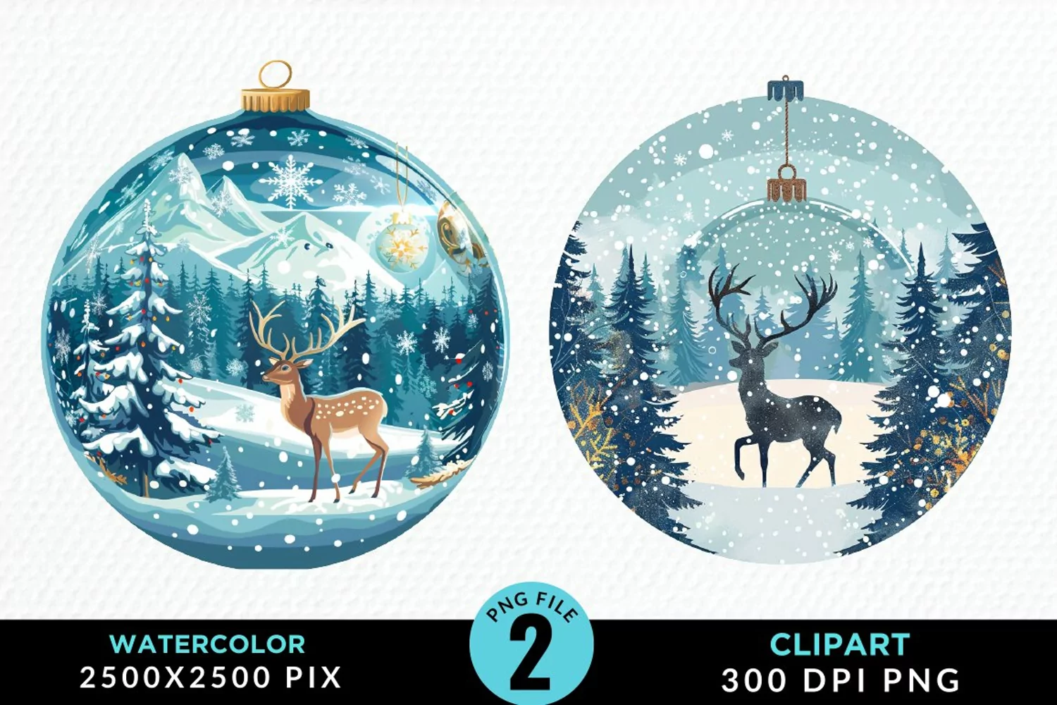 Watercolor Christmas Bauble Graphics Clipart product image 1