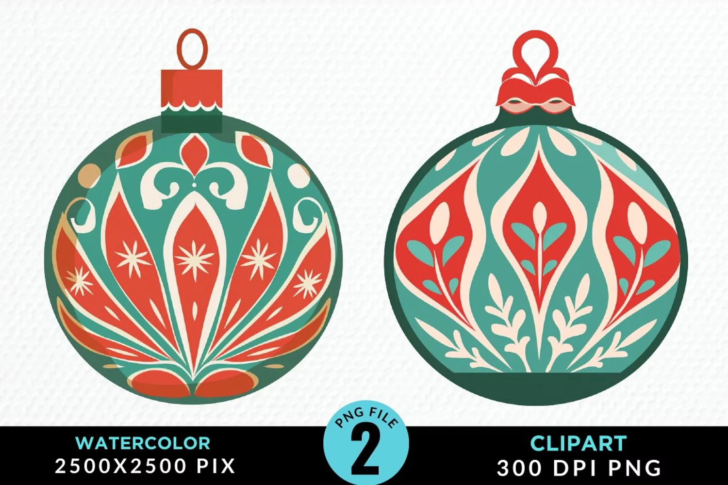 Watercolor Christmas Bauble Fun Clipart product image 1