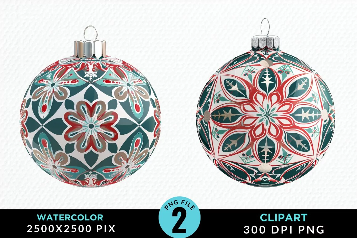 Watercolor Christmas Bauble Fun Clipart product image 1