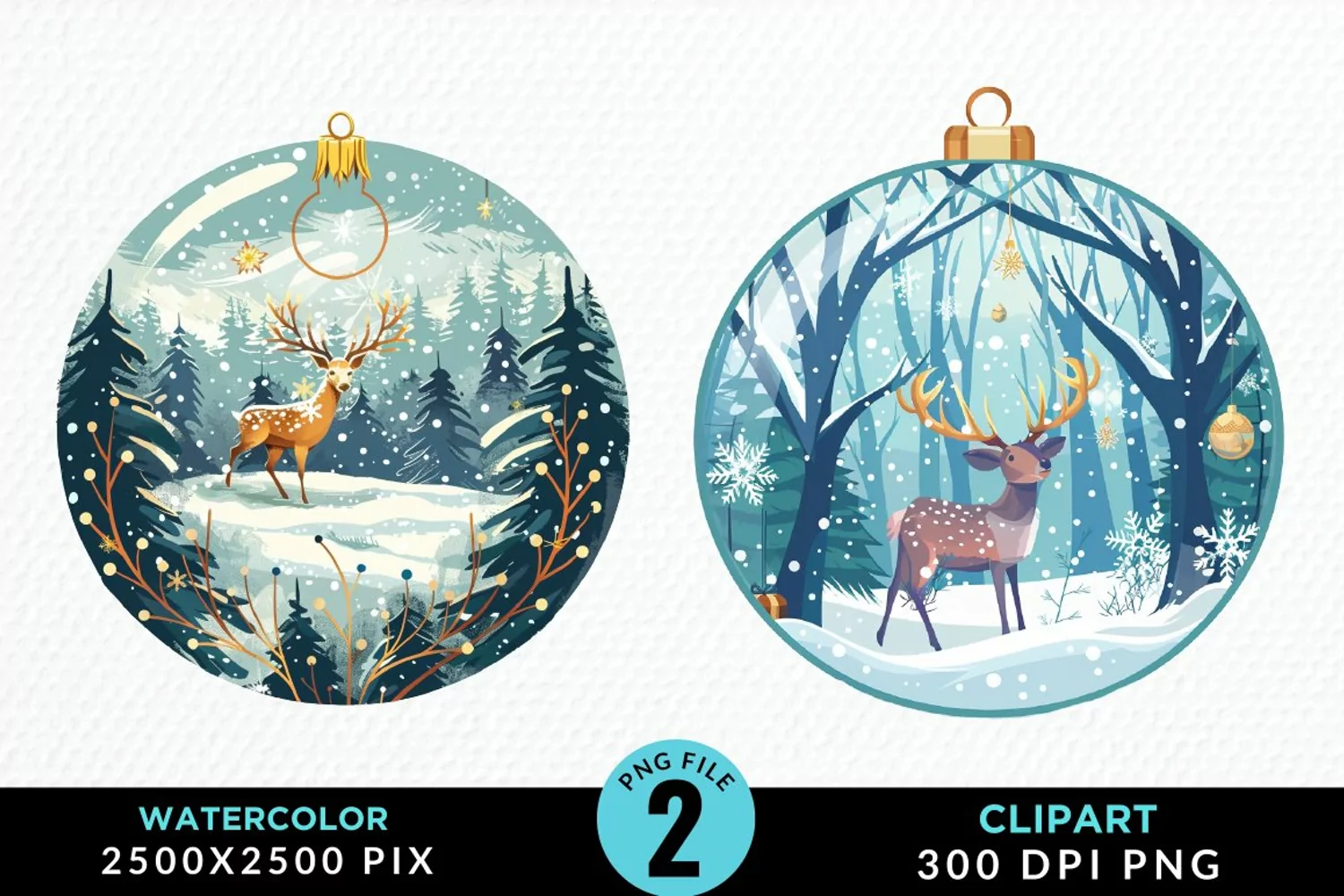 Watercolor Christmas Bauble Graphics Clipart product image 1