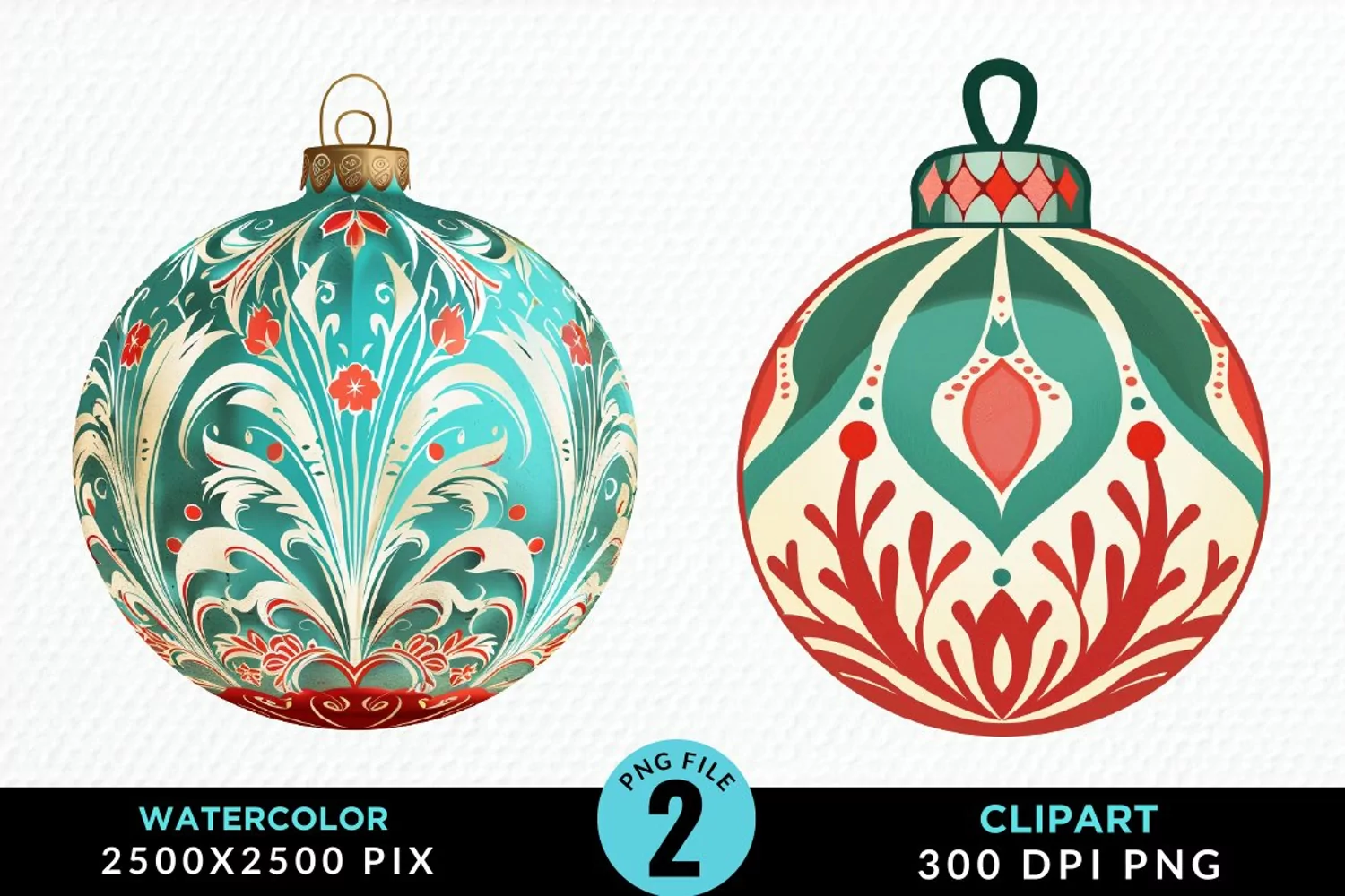 Watercolor Christmas Bauble Fun Clipart product image 1