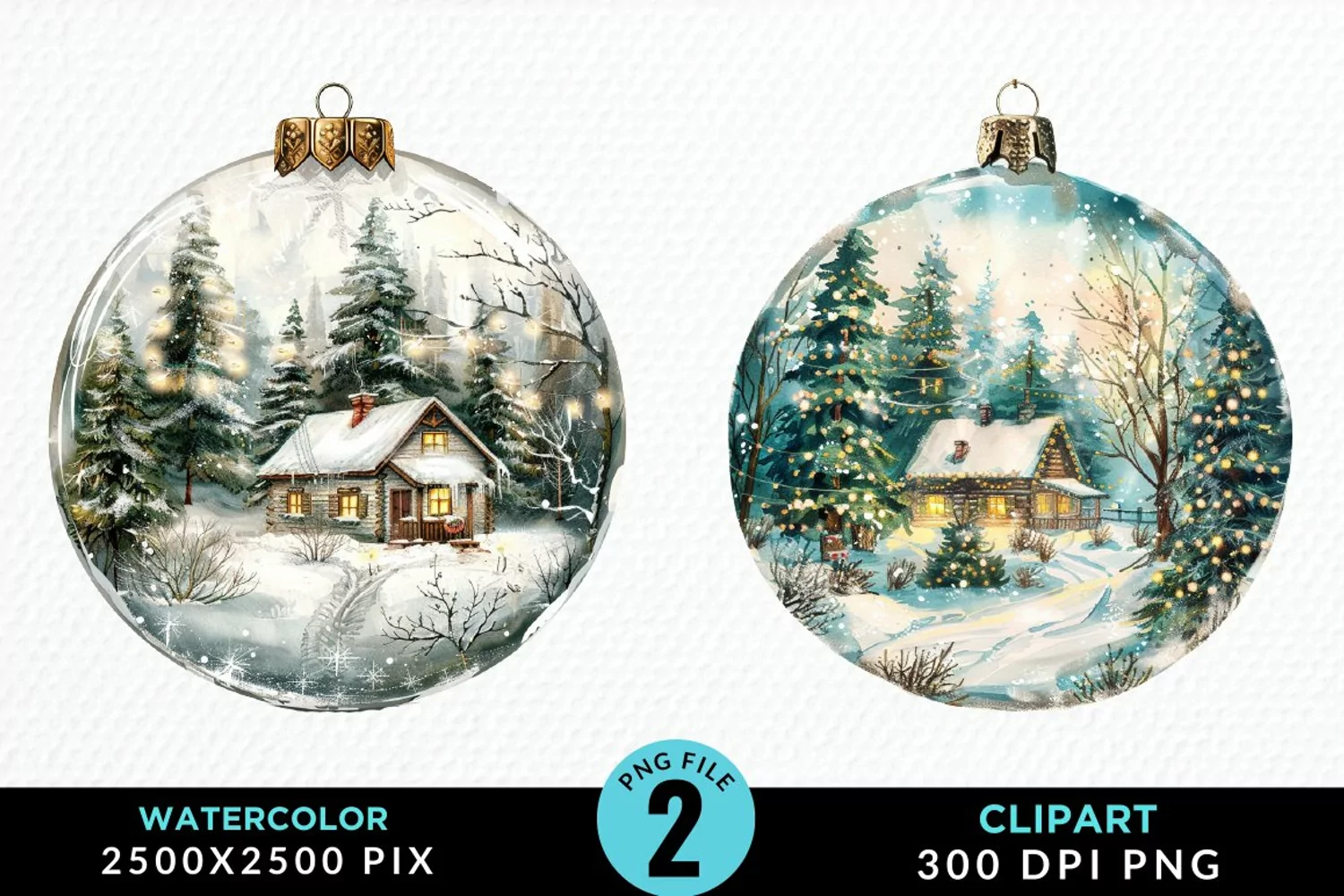 Watercolor Christmas Bauble Sublimation PNG Clipart product image 1