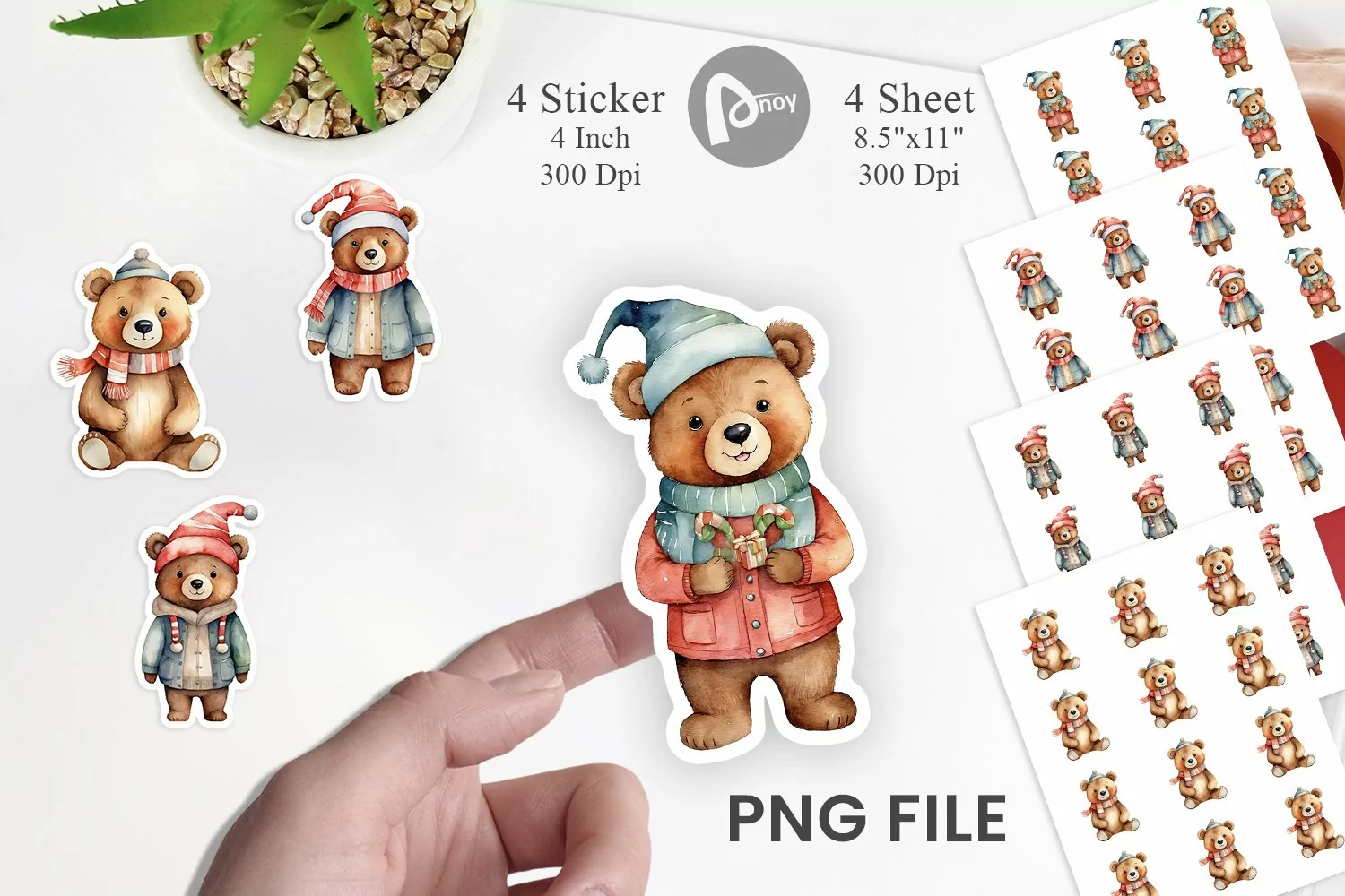 Sticker Watercolor Christmas Bear product image 1