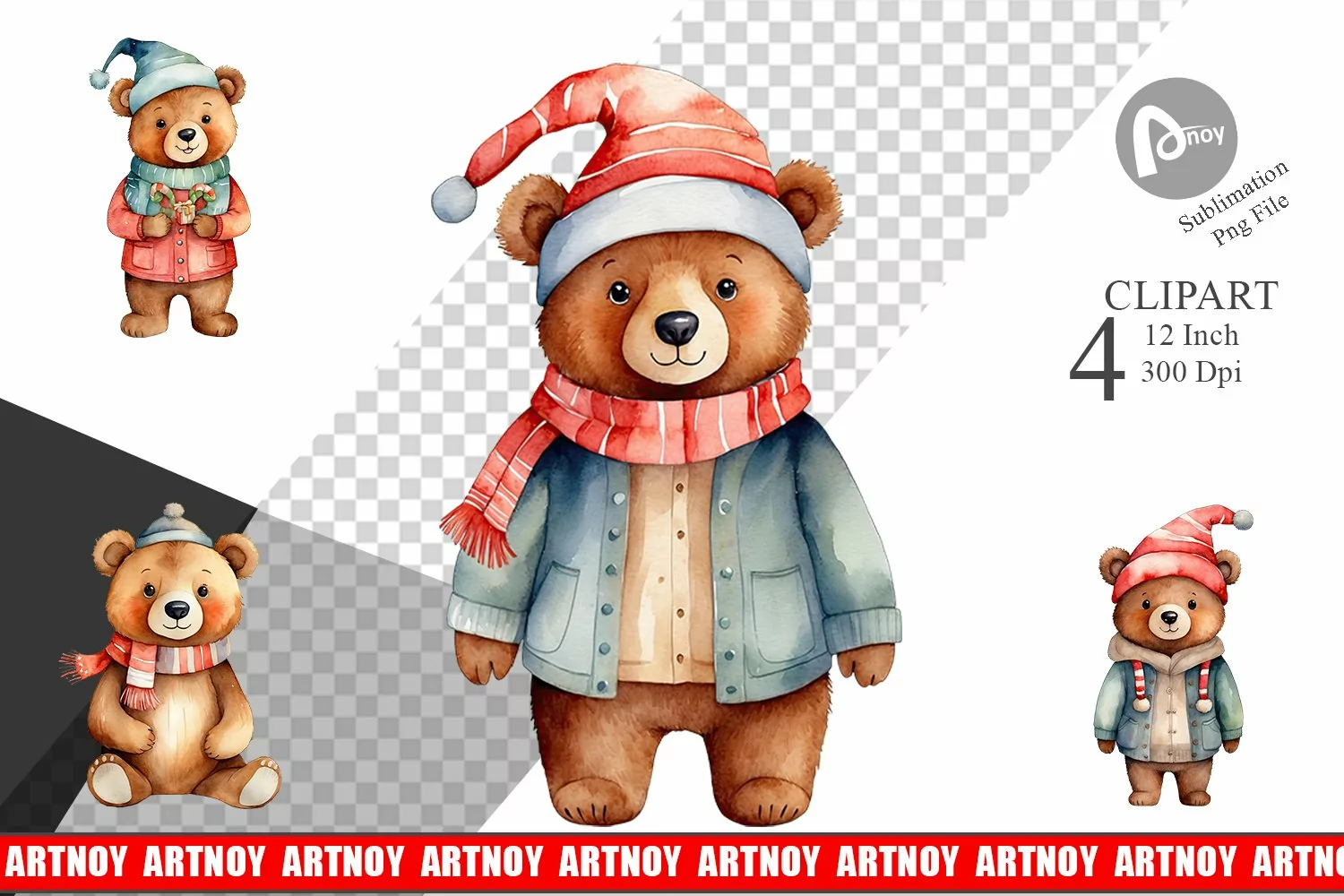 Clipart Watercolor Christmas Bear product image 1