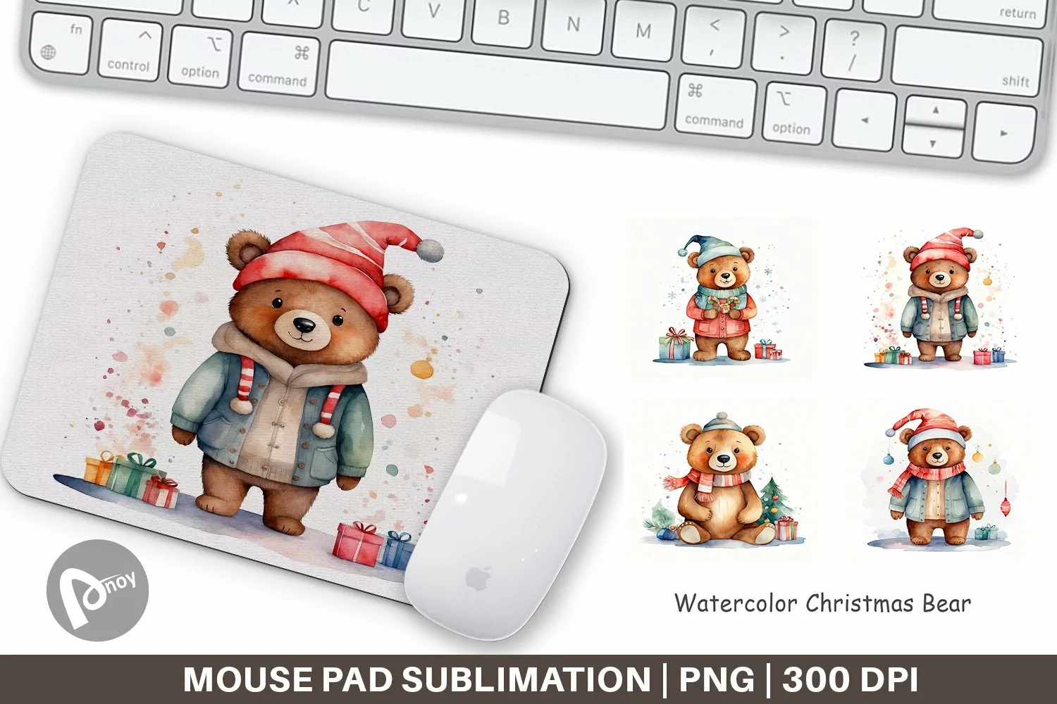 Mouse Pad Watercolor Christmas Bear product image 1