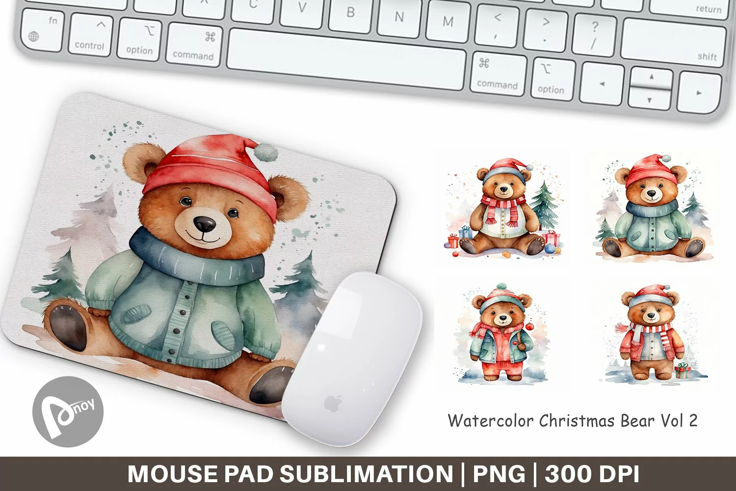 Mouse Pad Watercolor Christmas Bear product image 1