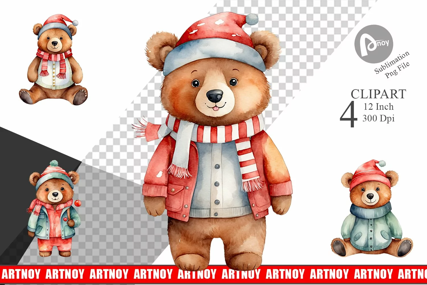 Clipart Watercolor Christmas Bear product image 1