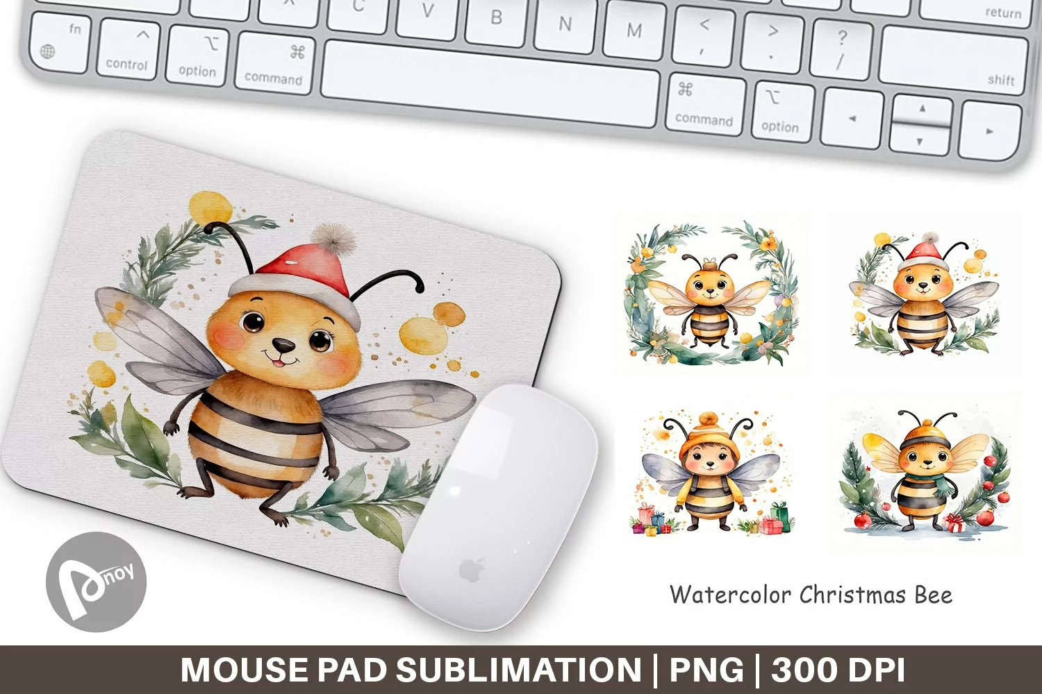 Mouse Pad Watercolor Christmas Bee product image 1