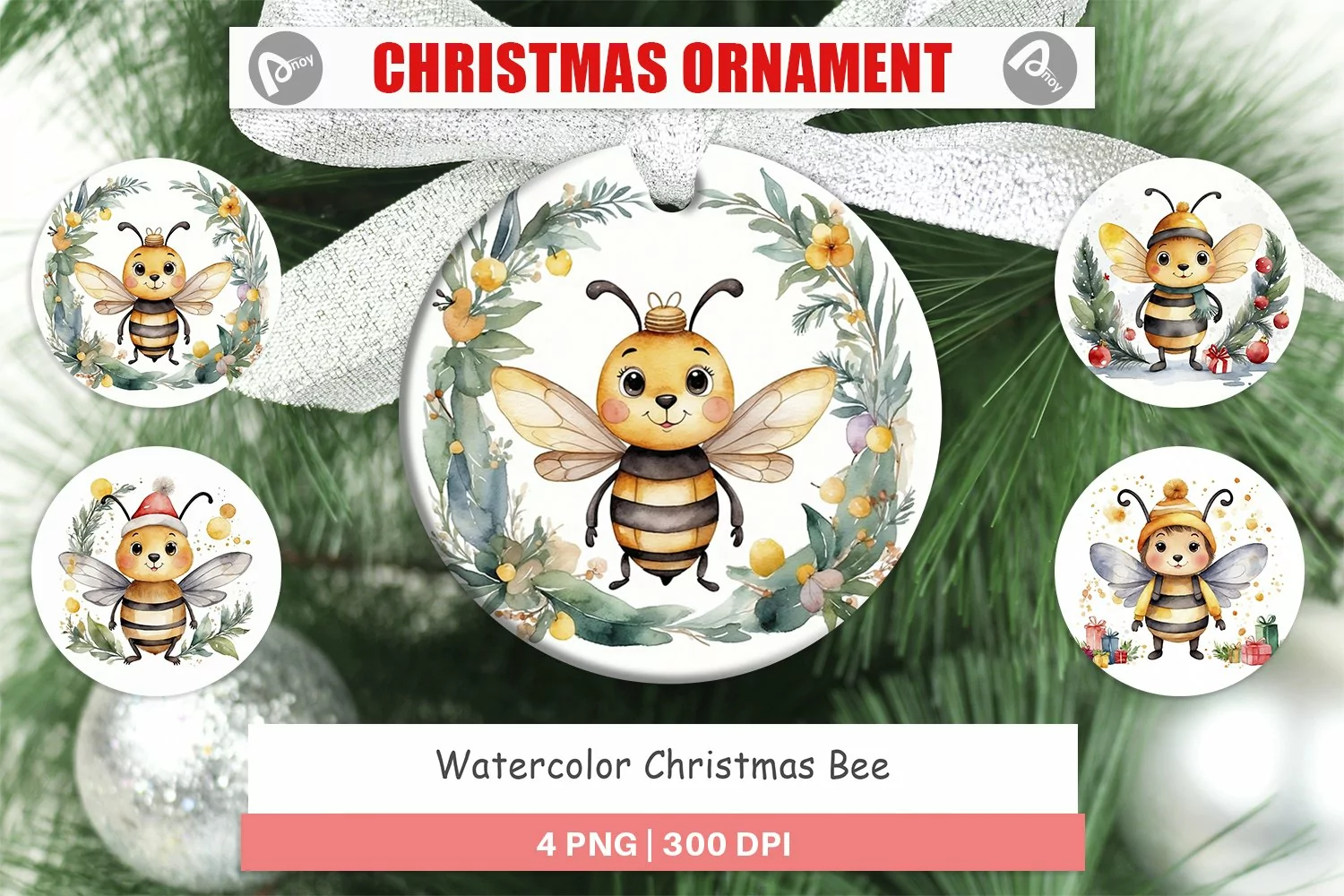 Christmas Ornaments Watercolor Christmas Bee product image 1
