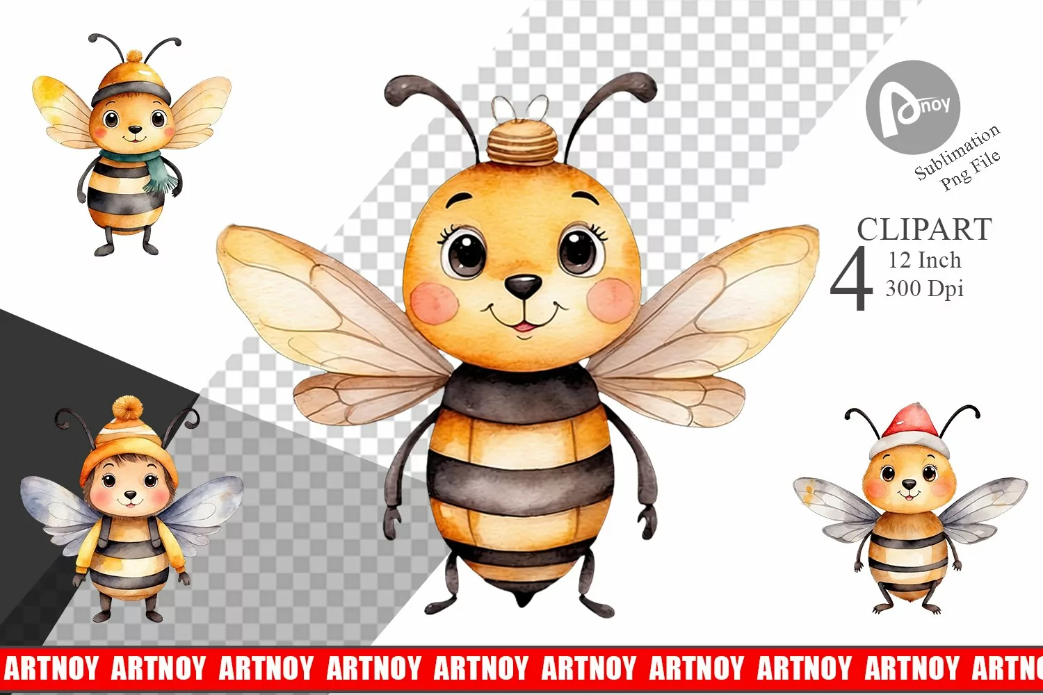 Clipart Watercolor Christmas Bee product image 1