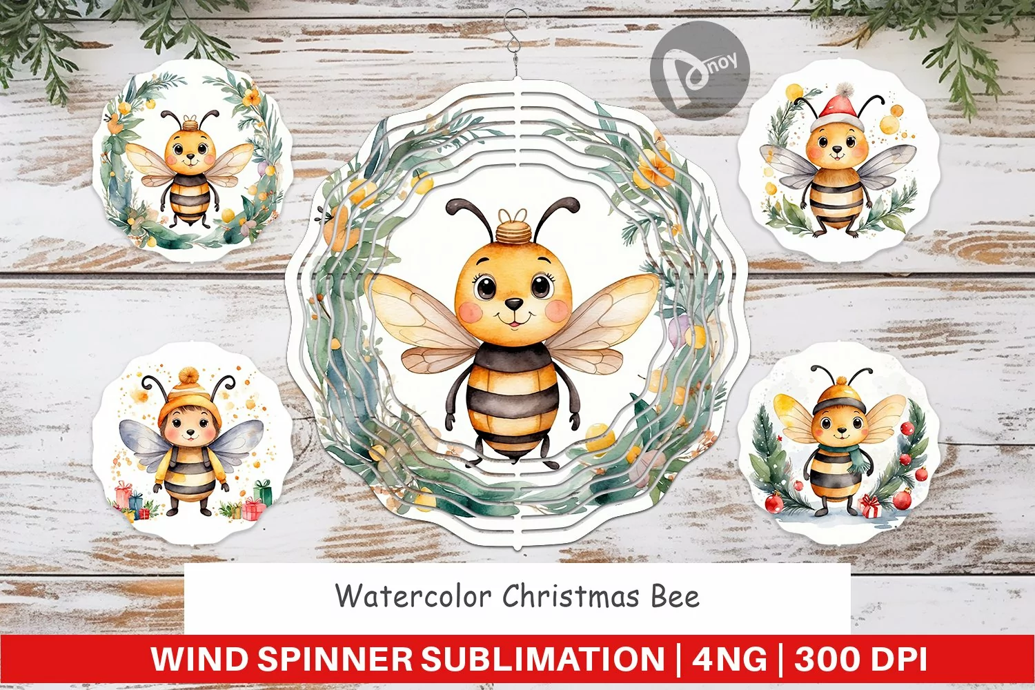 Wind Spinner Watercolor Christmas Bee product image 1