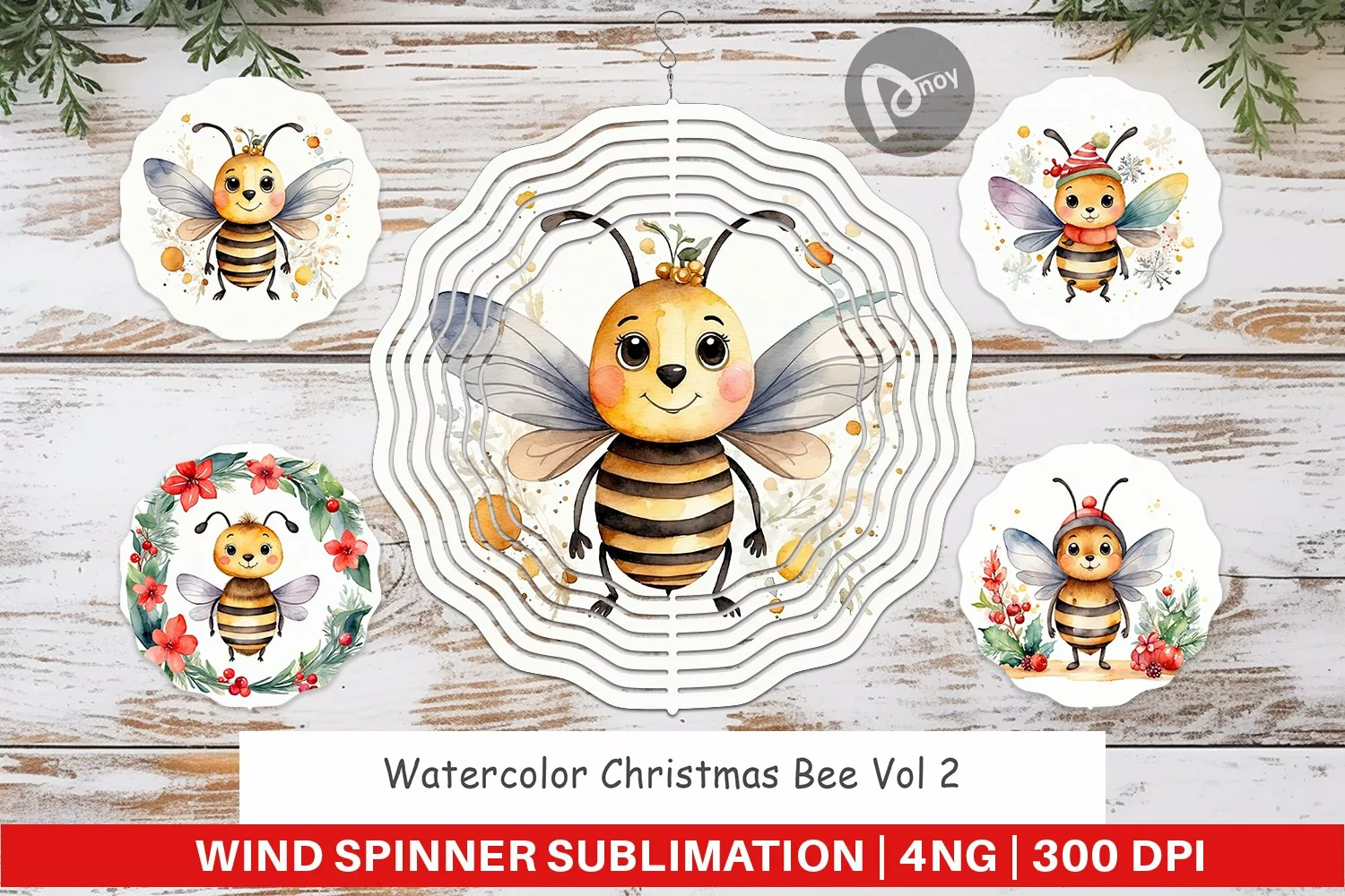 Wind Spinner Watercolor Christmas Bee product image 1