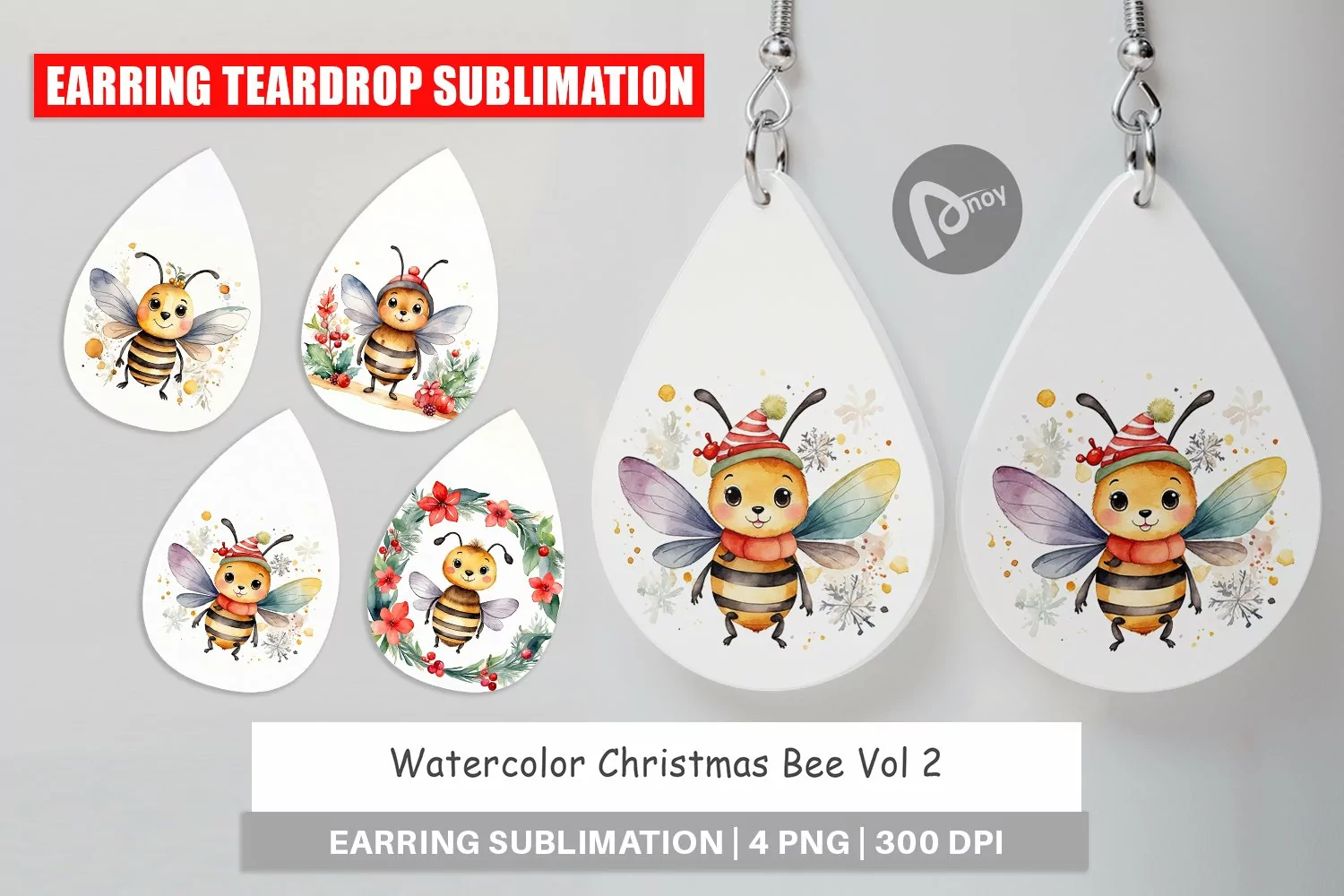 Earring Teardrop Watercolor Christmas Bee product image 1