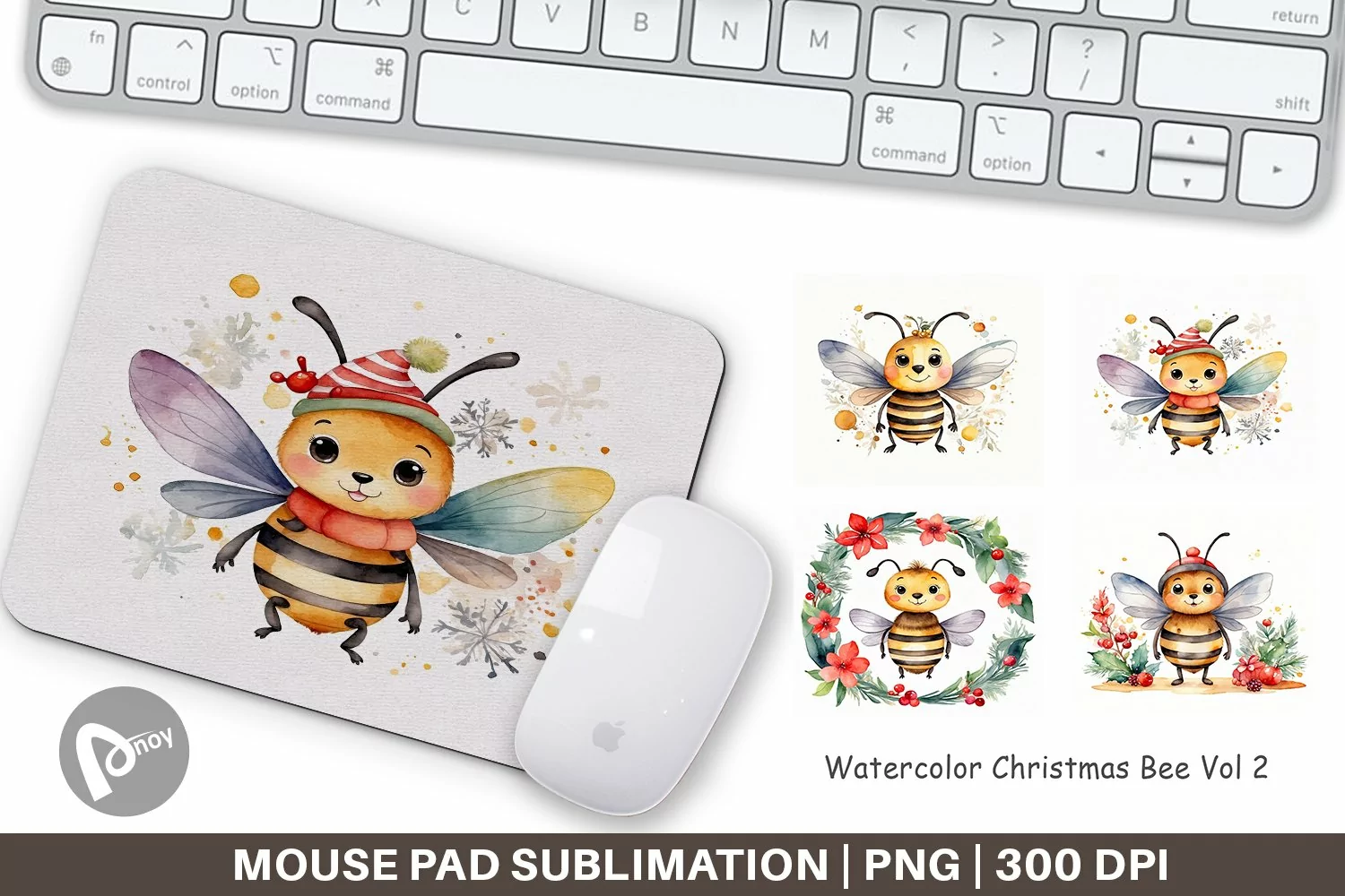 Mouse Pad Watercolor Christmas Bee product image 1