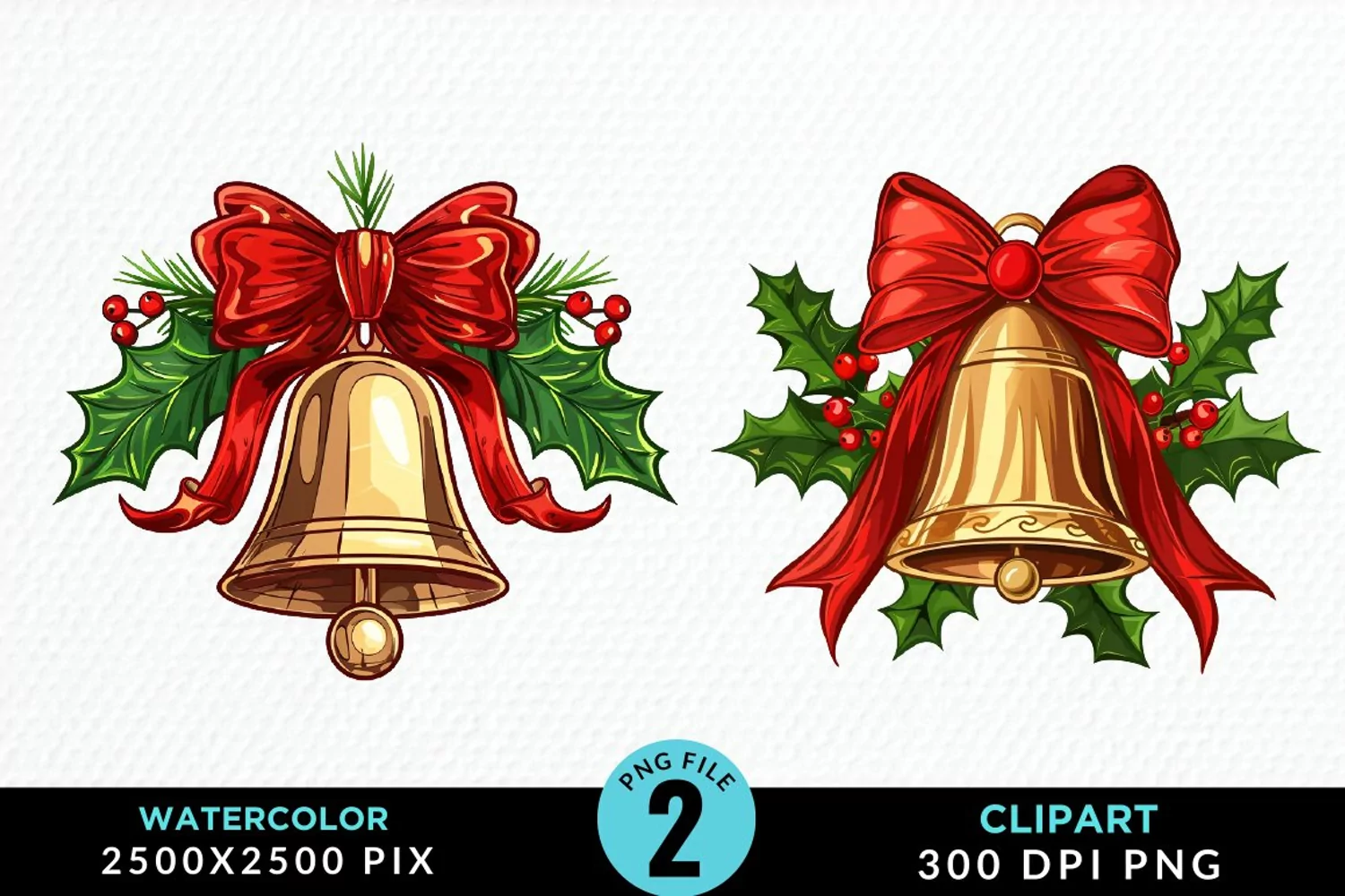 Watercolor Christmas Bells Image Clipart product image 1