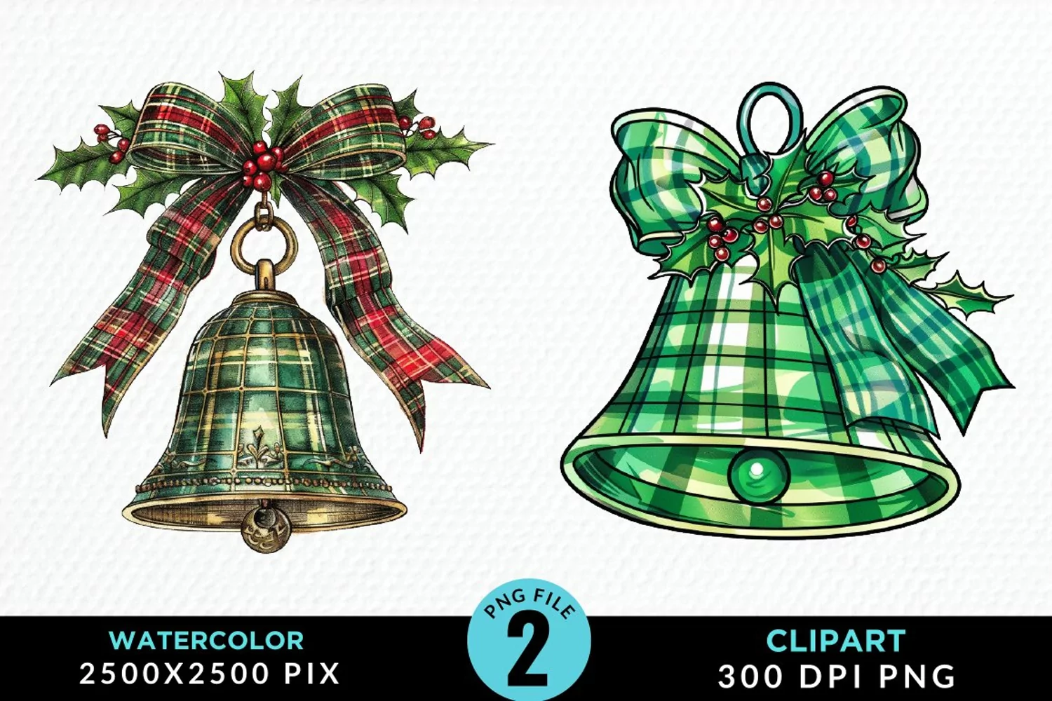Watercolor Christmas Bells Image Clipart product image 1