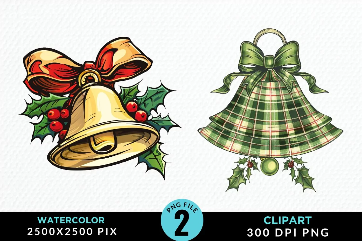 Watercolor Christmas Bells Image Clipart product image 1