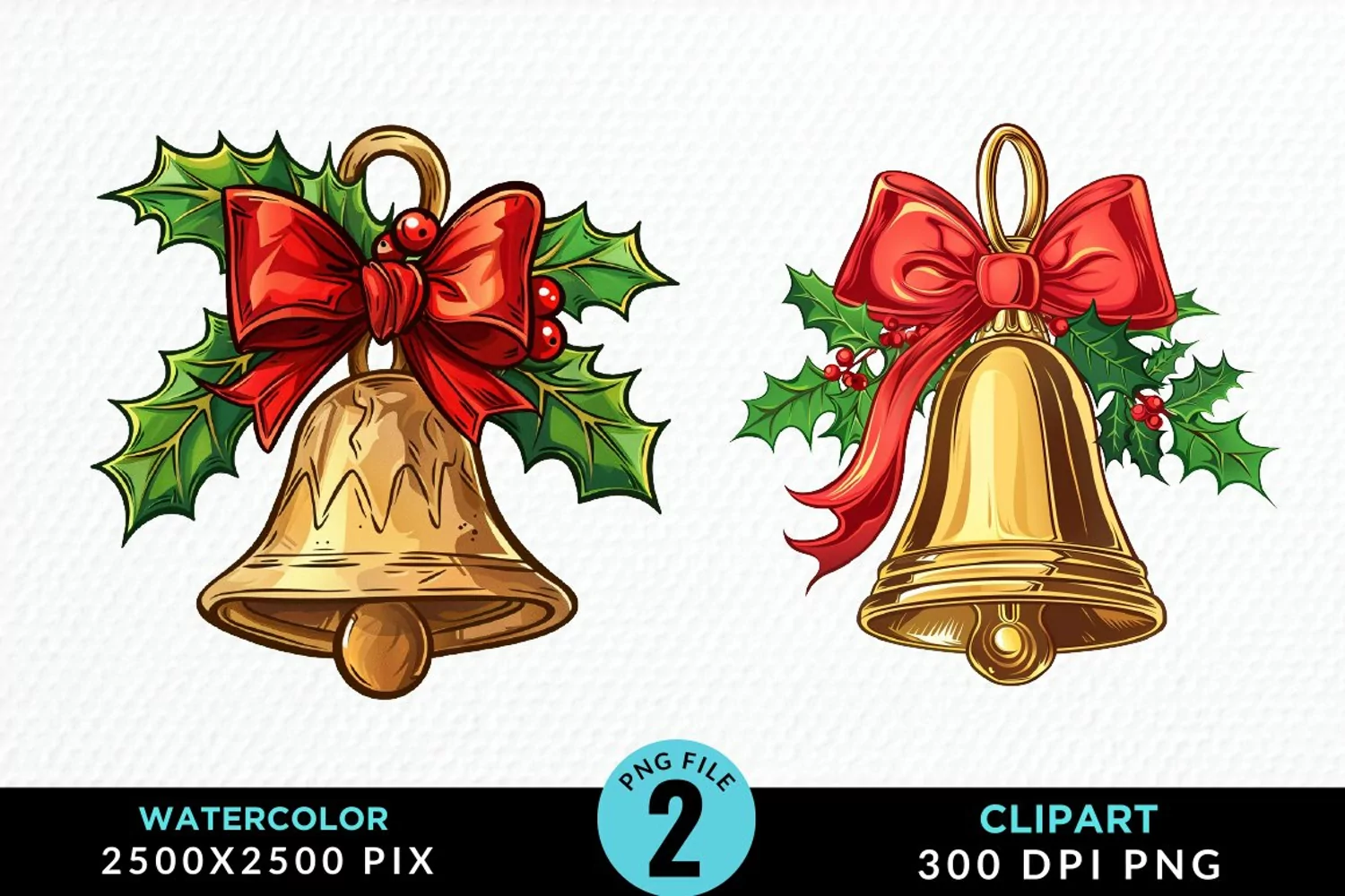 Watercolor Christmas Bells Image Clipart product image 1