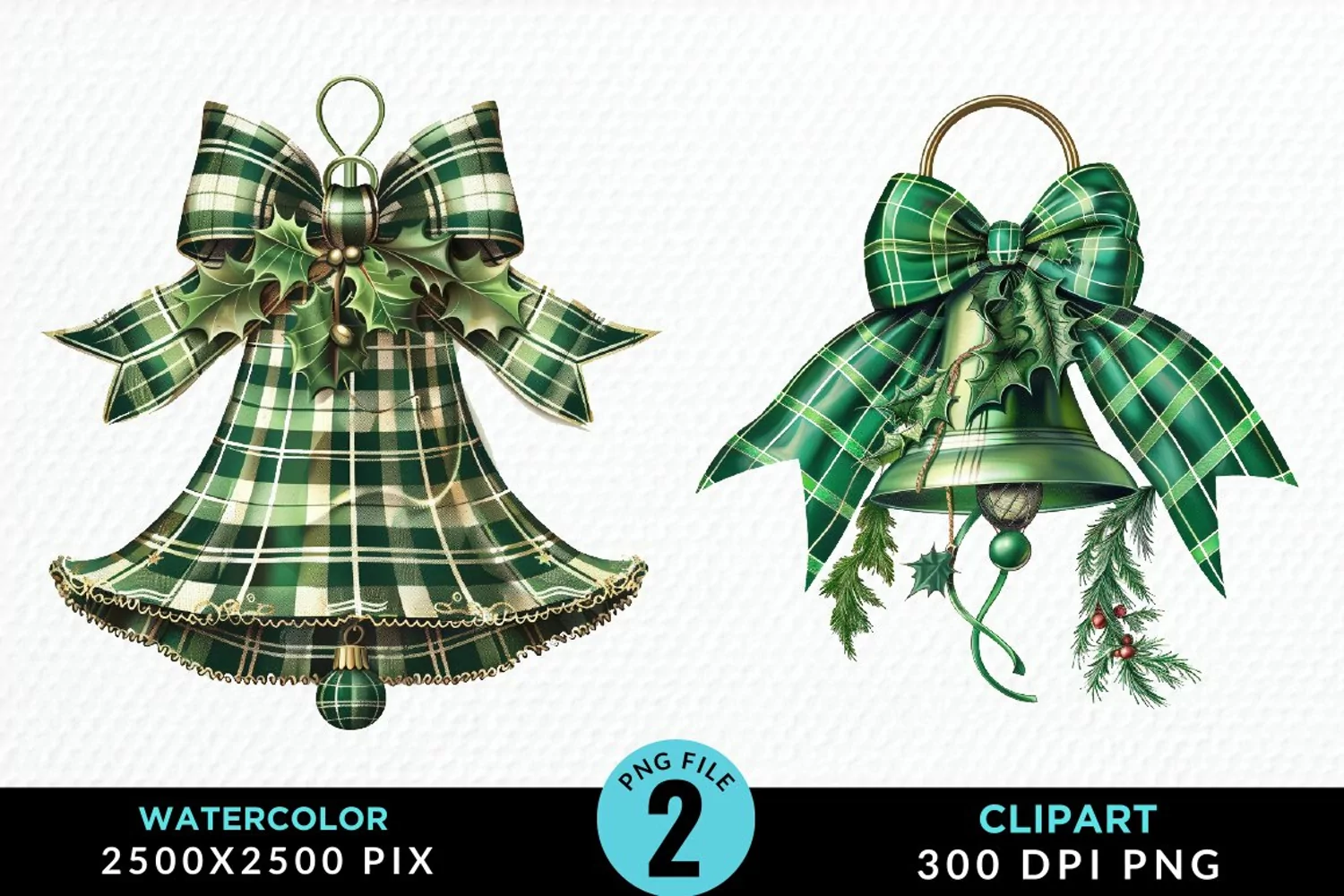 Watercolor Christmas Bells Image Clipart product image 1