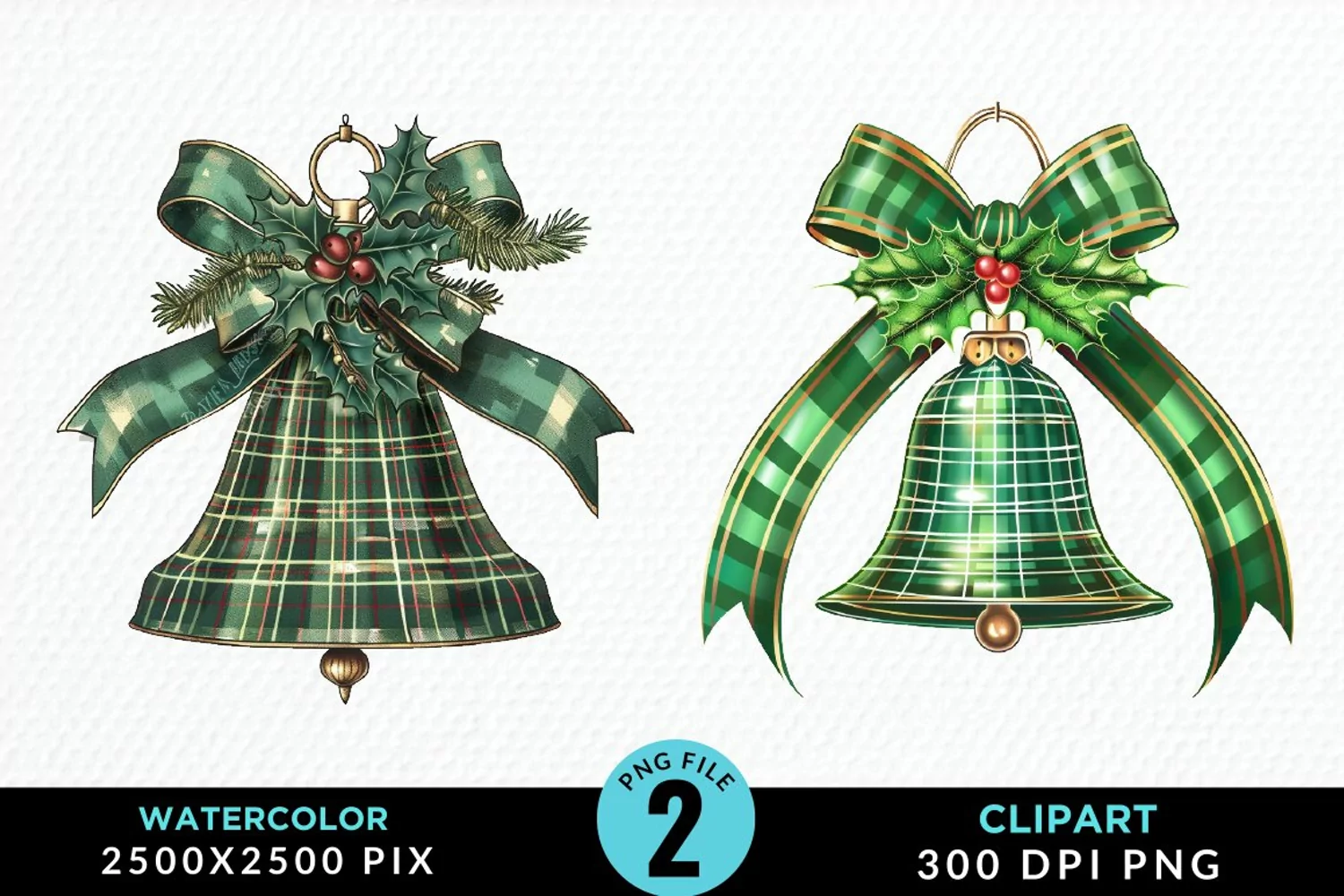 Watercolor Christmas Bells Image Clipart product image 1