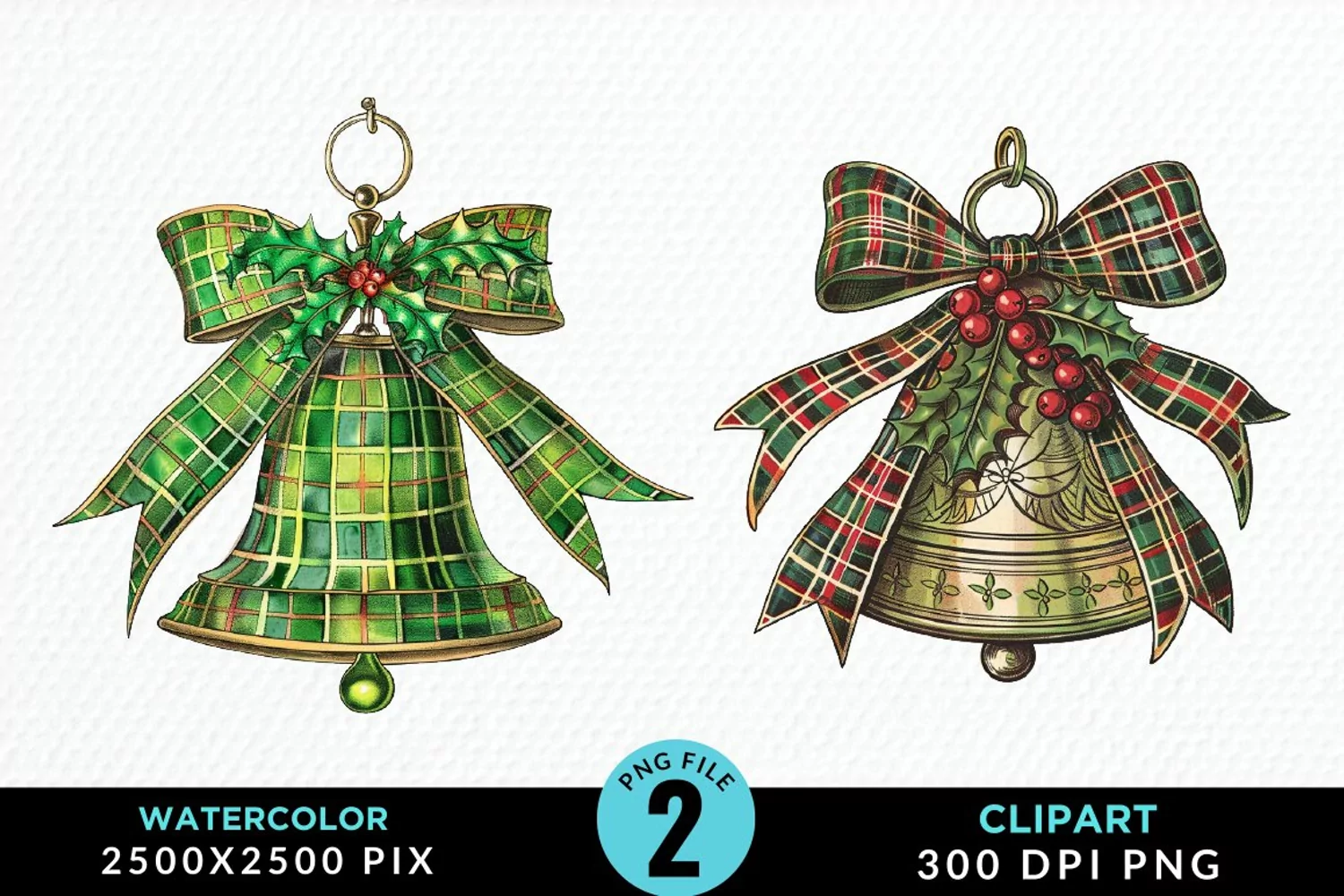 Watercolor Christmas Bells Image Clipart product image 1