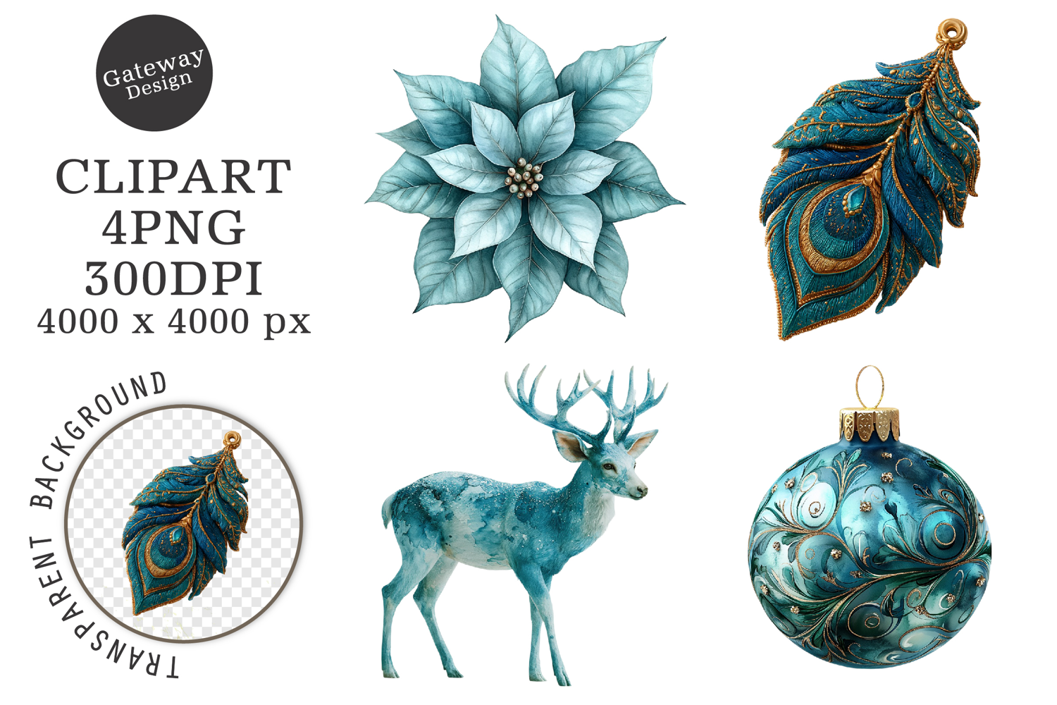 Watercolor Christmas Blue Clipart product image 1